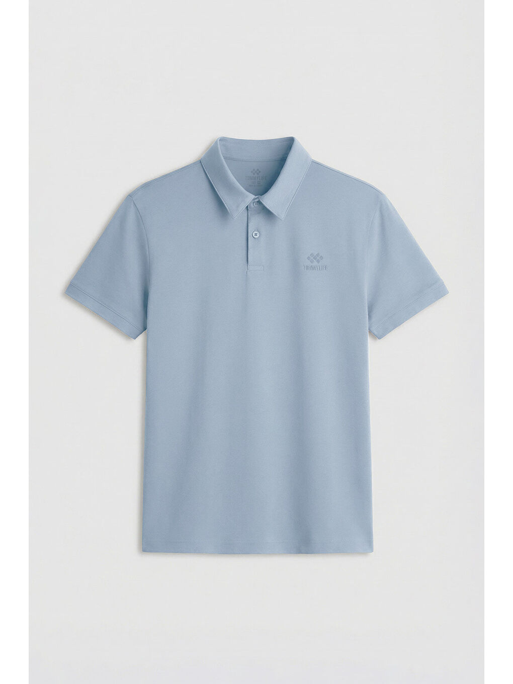 Buz Mavi Basic Logolu Standart Kalıp Triko Polo Yaka Erkek Tişört - 87748