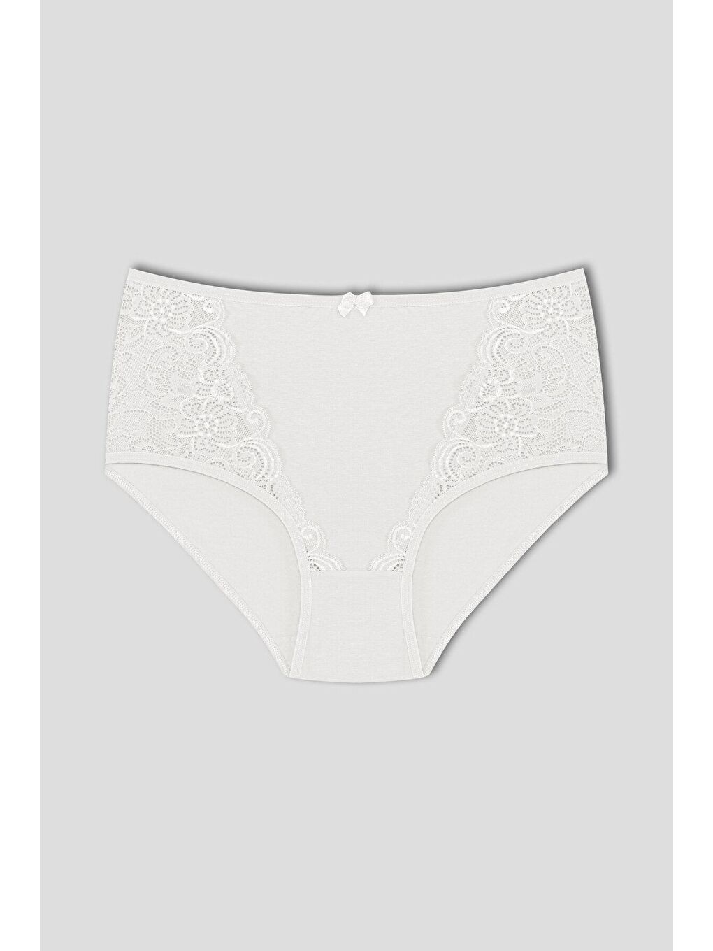 Beyaz Pamuklu Önü Dantel Detay Yüksek Bel Büyük Beden Kadın Külot 3'lü-1