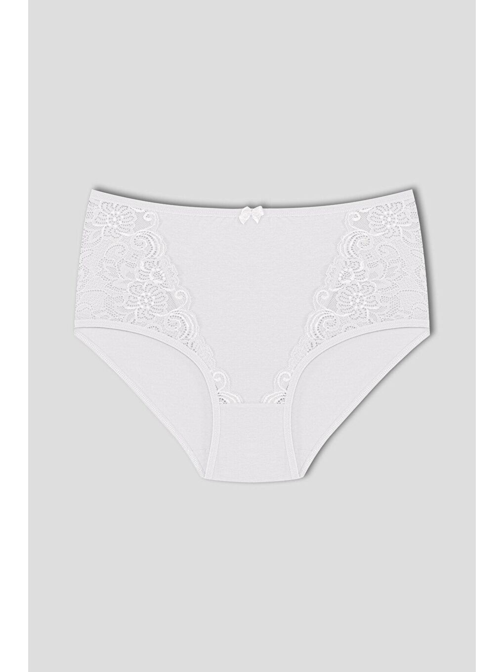 Beyaz Pamuklu Önü Dantel Detay Yüksek Bel Büyük Beden Kadın Külot 3'lü-3