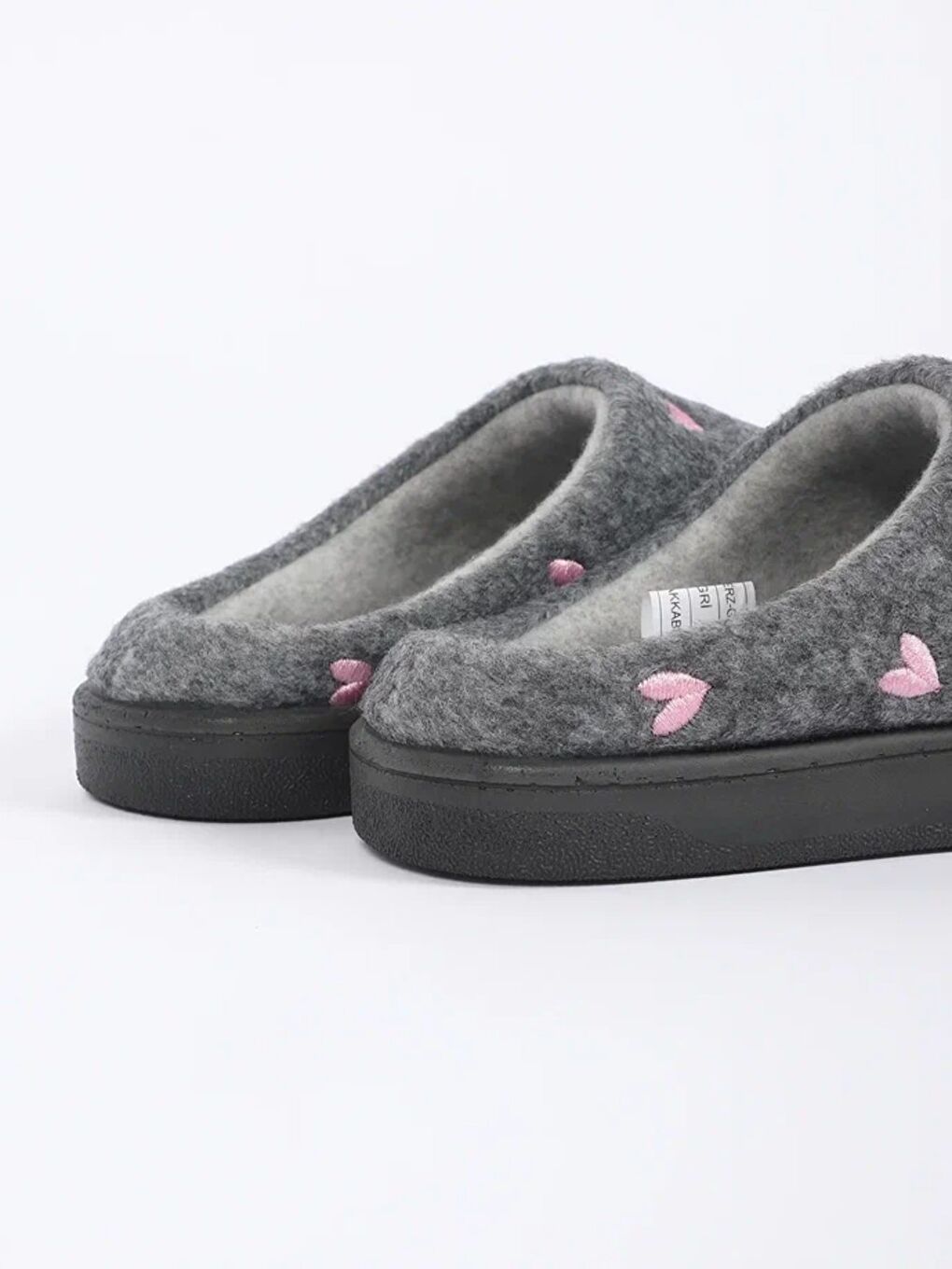 Gri Kadın Kalp Desenli Ev İçi Ayakkabı - Herz-2