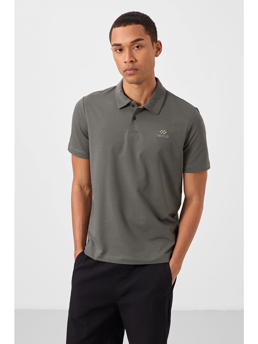 Yeşil Çağla Basic Logolu Standart Kalıp Triko Polo Yaka Erkek Tişört - 87748-4