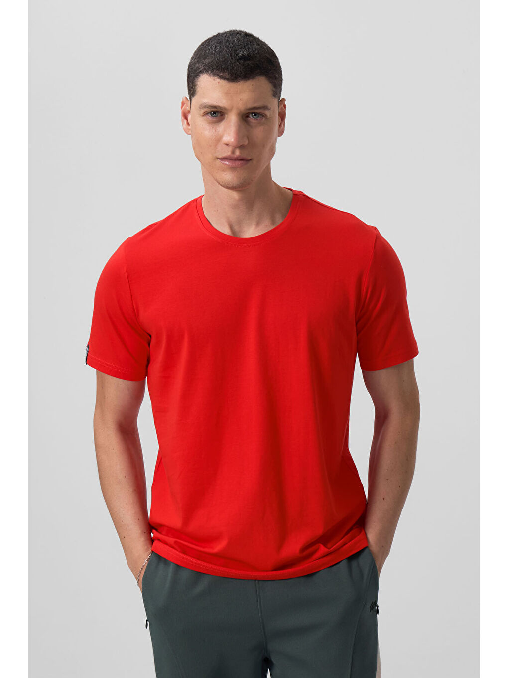 Kırmızı Fiesta Erkek Basic Kısa Kol Standart Kalıp Bisiklet Yaka Tişört - 87911-4
