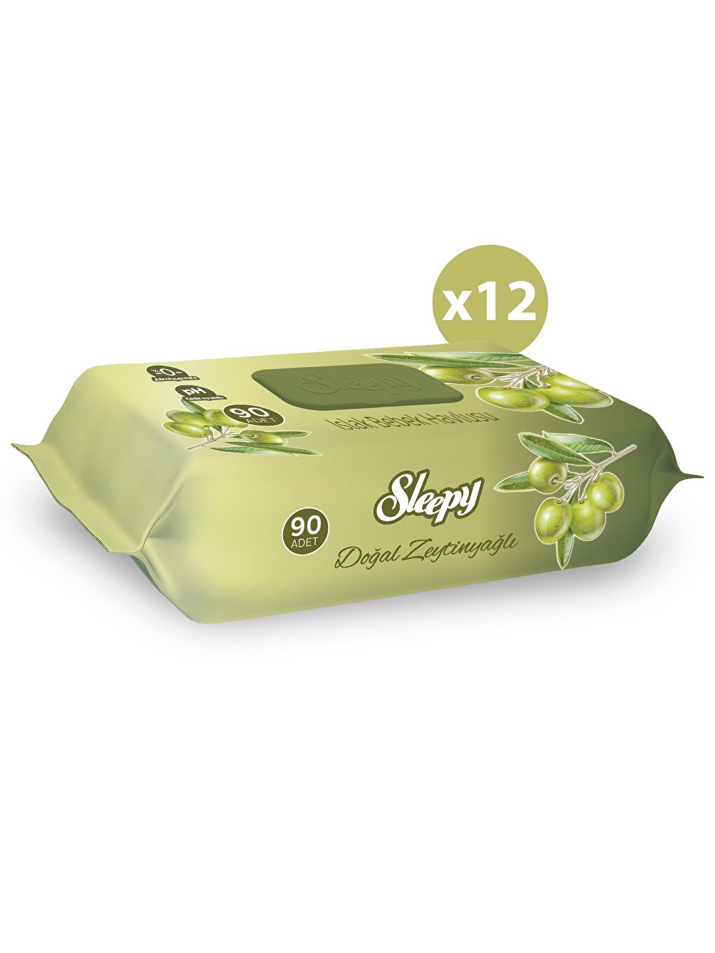 12'li Paket Doğal Zeytinyağlı ve Pamuklu Islak Bebek Havlusu 12X90 (1080 Yaprak)-1