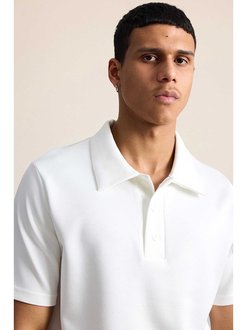 Erkek Relaxed Fit Basic Polo Yaka Tişört Ekru-3
