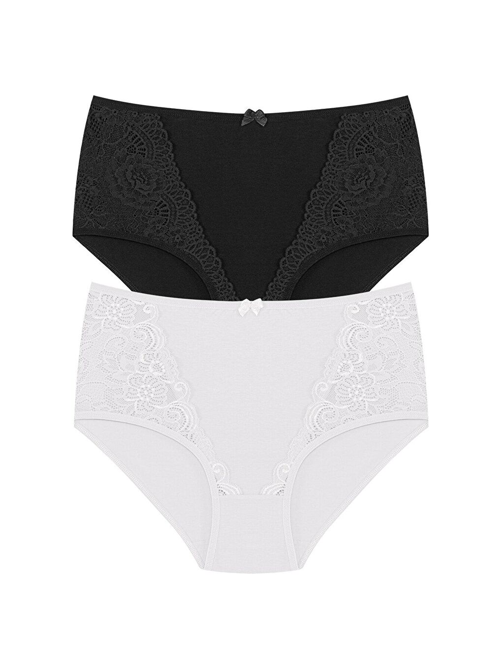 Beyaz Pamuklu Önü Dantel Detay Yüksek Bel Büyük Beden Kadın Külot 2'li