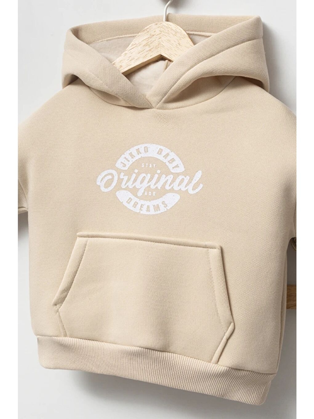 Bej Kapüşonlu Yelekli 3’lü Unisex Bebek Takım 8173-4