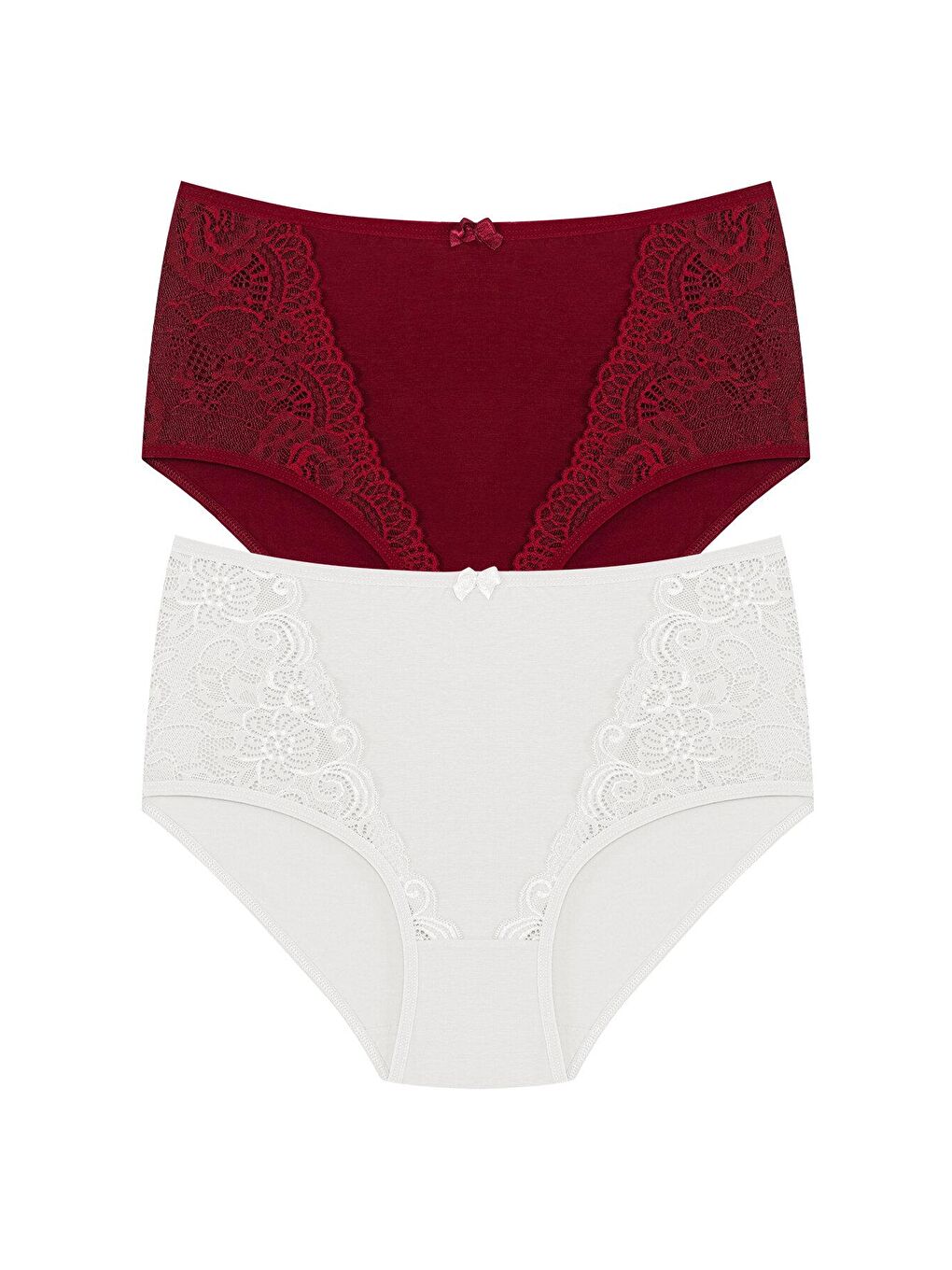 Bej Pamuklu Önü Dantel Detay Yüksek Bel Büyük Beden Kadın Külot 2'li