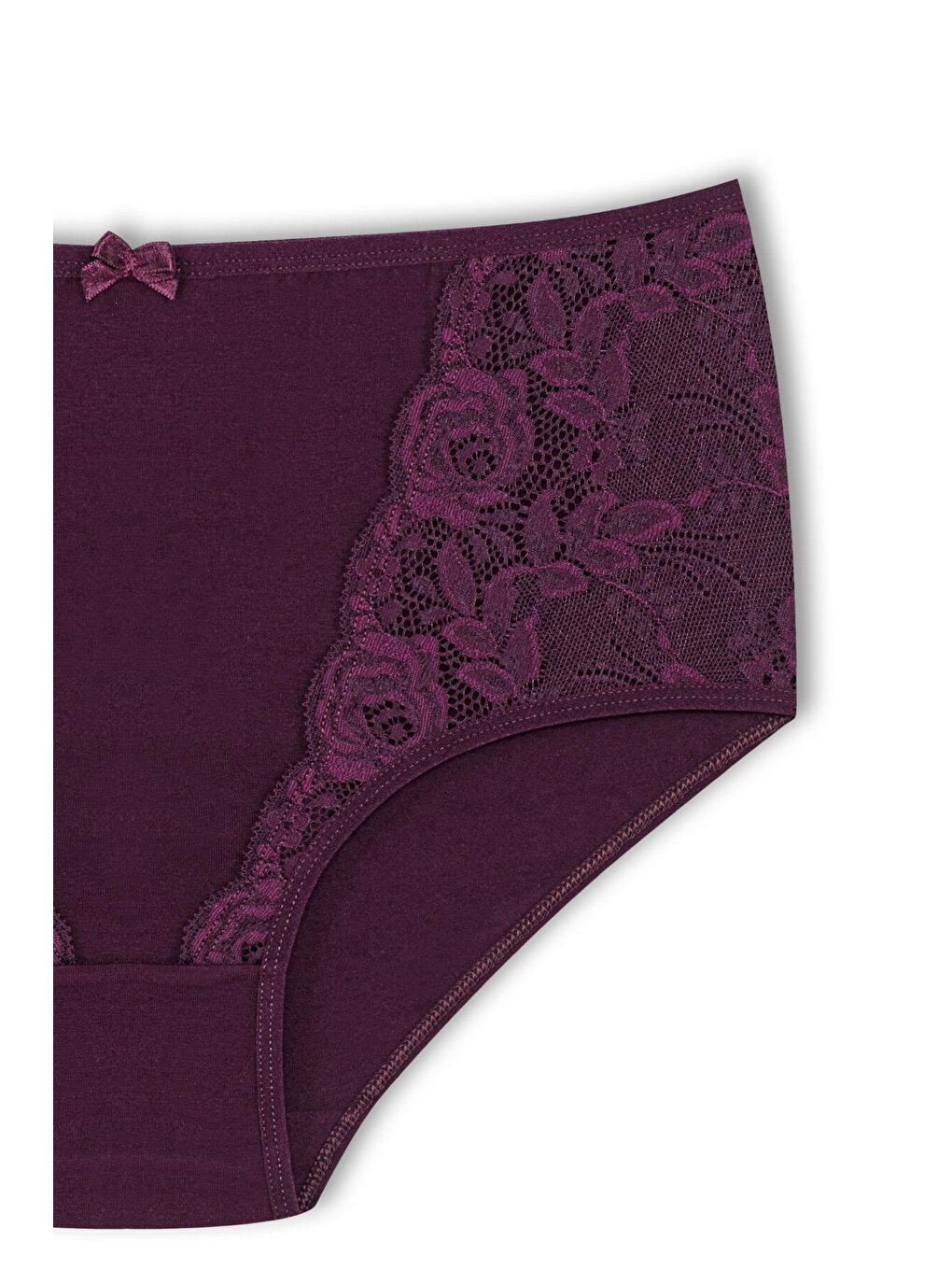 Mor Pamuklu Önü Dantel Detay Yüksek Bel Büyük Beden Kadın Külot-1