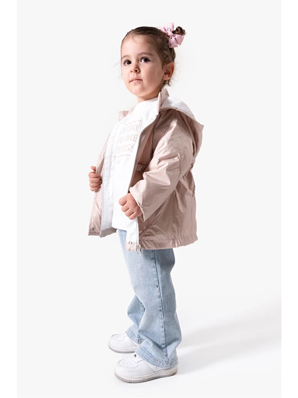 Bej 3'lü Kapüşonlu Kız Bebek Mont & Pantolon Bayramlık Takım 9083-2