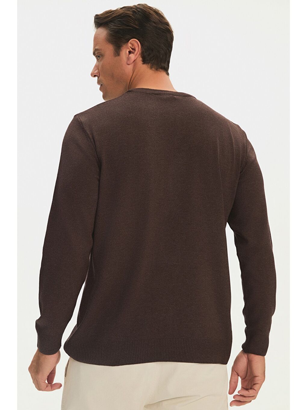 Kahverengi Erkek Regular Fit Bisiklet Yaka Triko Kazak-4