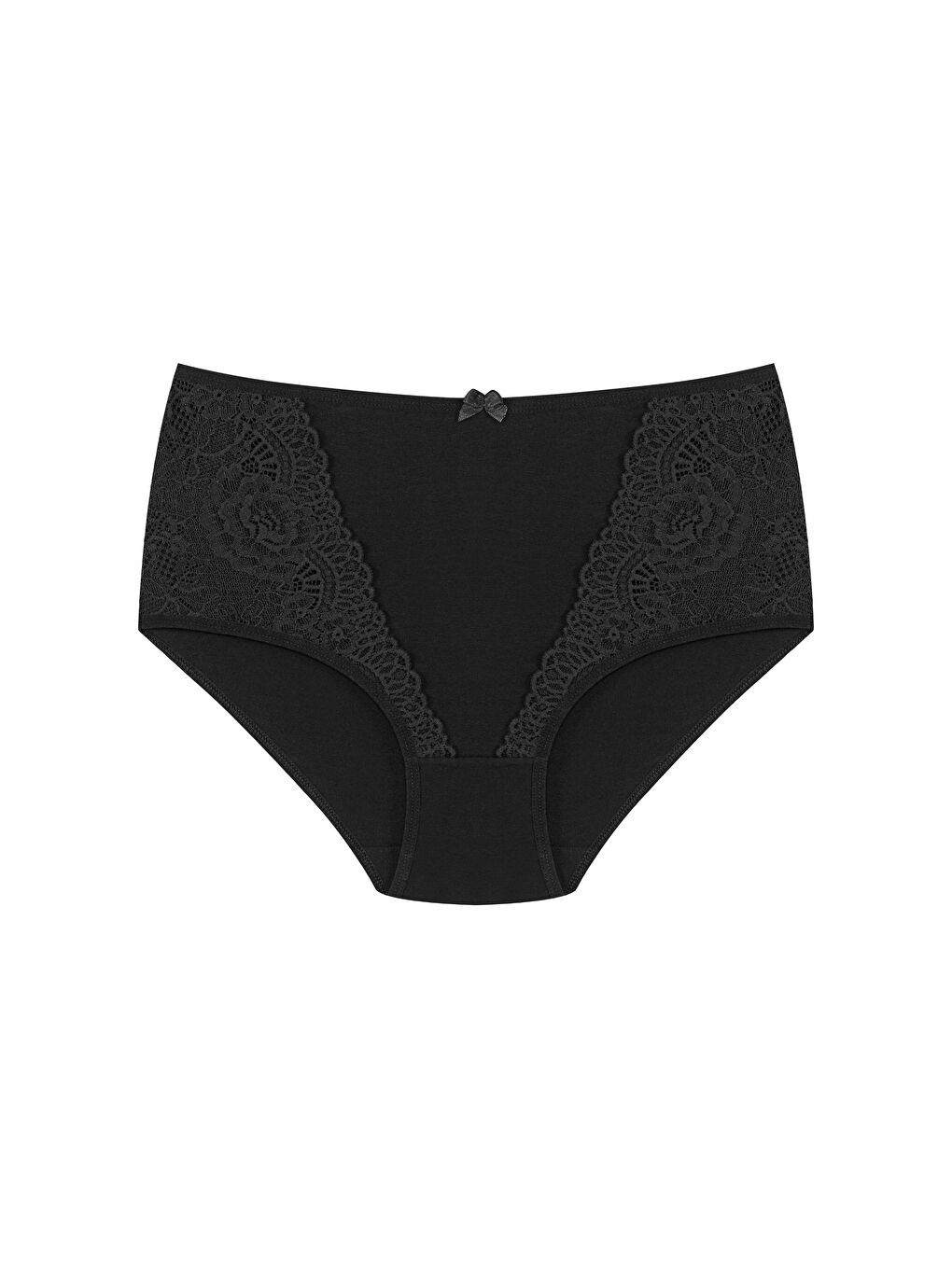 Siyah Pamuklu Önü Dantel Detay Yüksek Bel Büyük Beden Kadın Külot