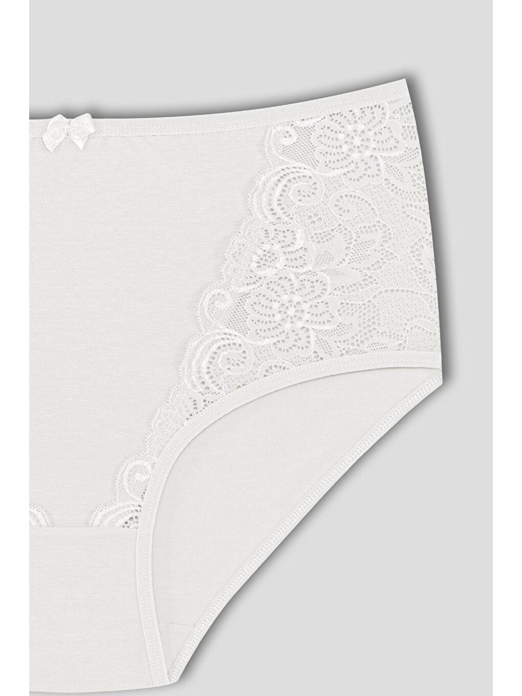 Ekru Pamuklu Önü Dantel Detay Yüksek Bel Büyük Beden Kadın Külot-1