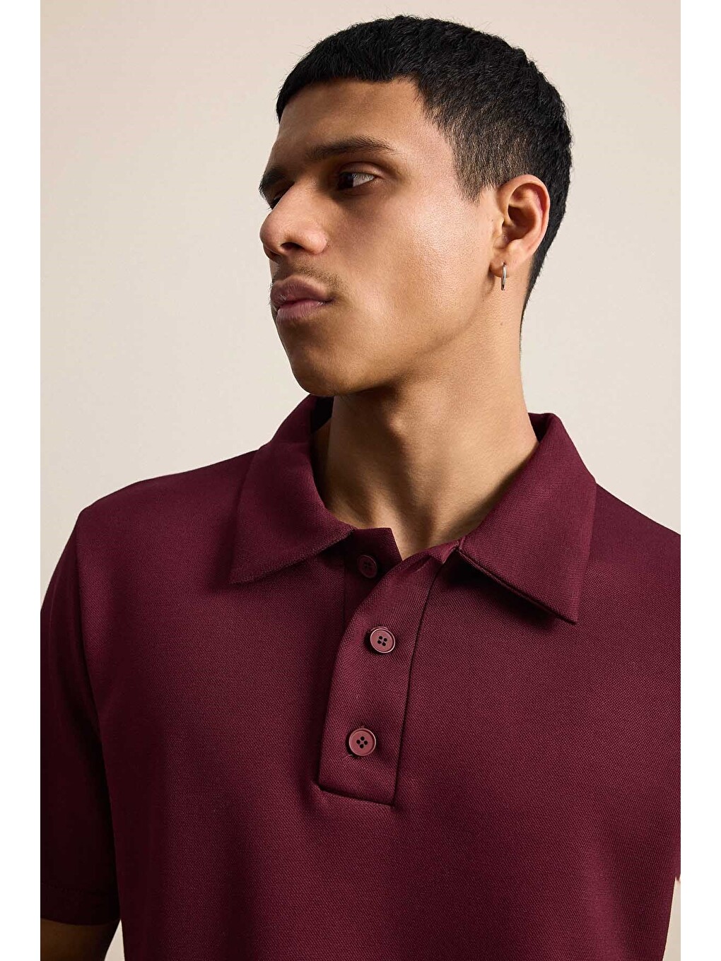 Erkek Relaxed Fit Basic Polo Yaka Tişört Bordo-3