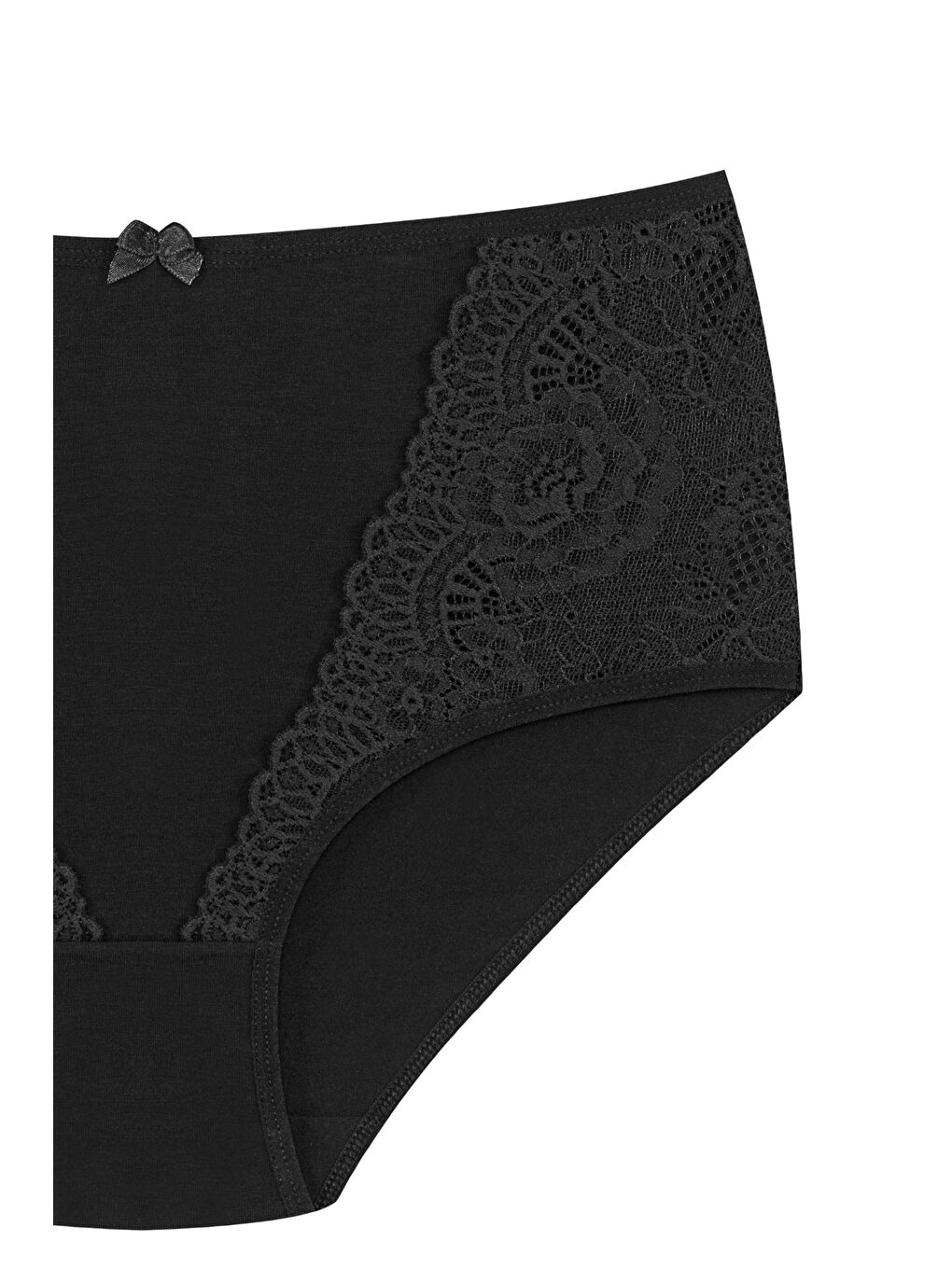 Siyah Pamuklu Önü Dantel Detay Yüksek Bel Büyük Beden Kadın Külot-1