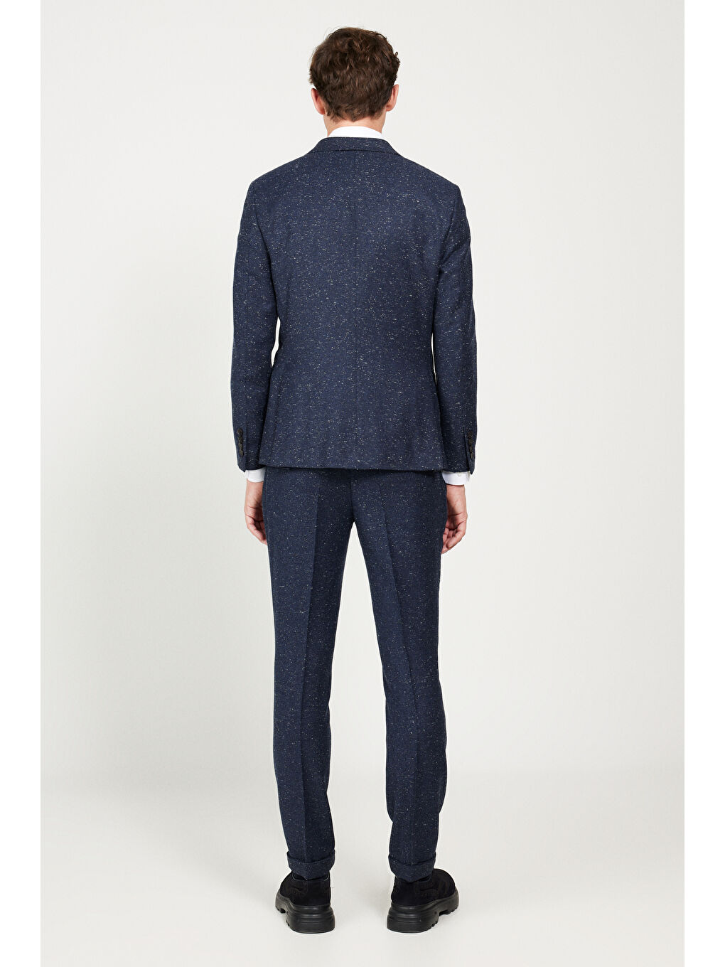 Erkek Lacivert Slim Fit Dar Kesim Kırlangıç Yaka Tweet Desenli Yünlü Takım Elbise-9