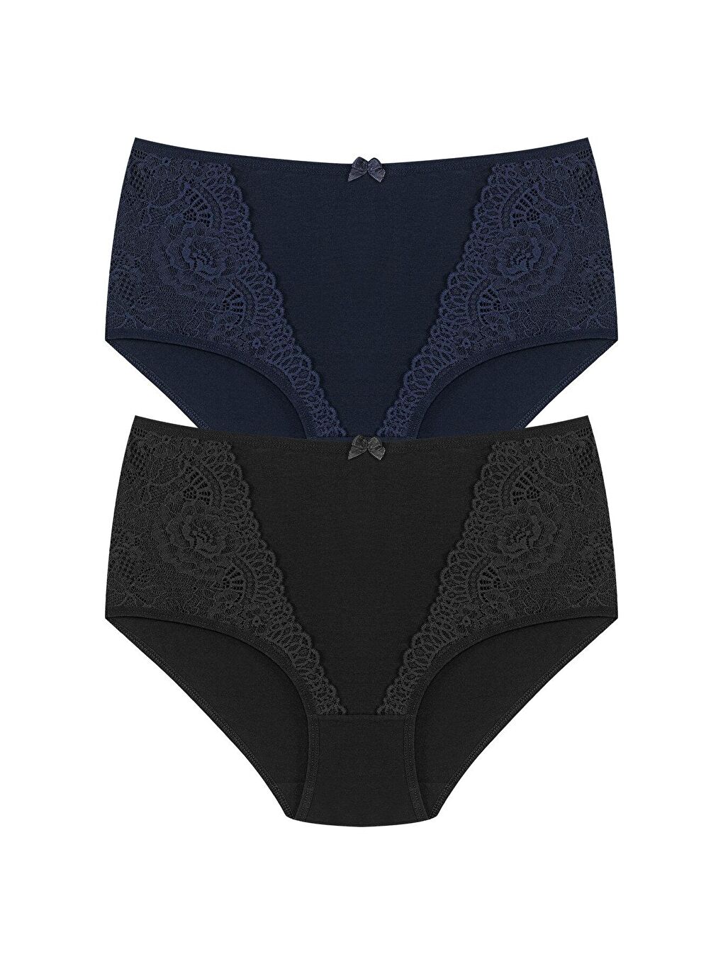 Lacivert Pamuklu Önü Dantel Detay Yüksek Bel Büyük Beden Kadın Külot 2'li