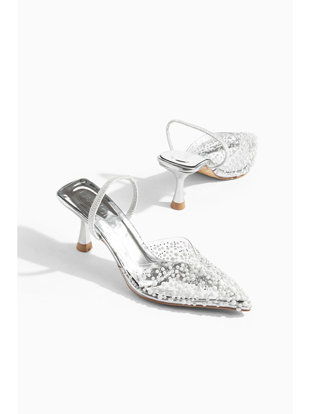 Gri İncili Kadın Stiletto Taşlı Sivri Burun Arkası Açık Abiye Topuklu Ayakkabı-7