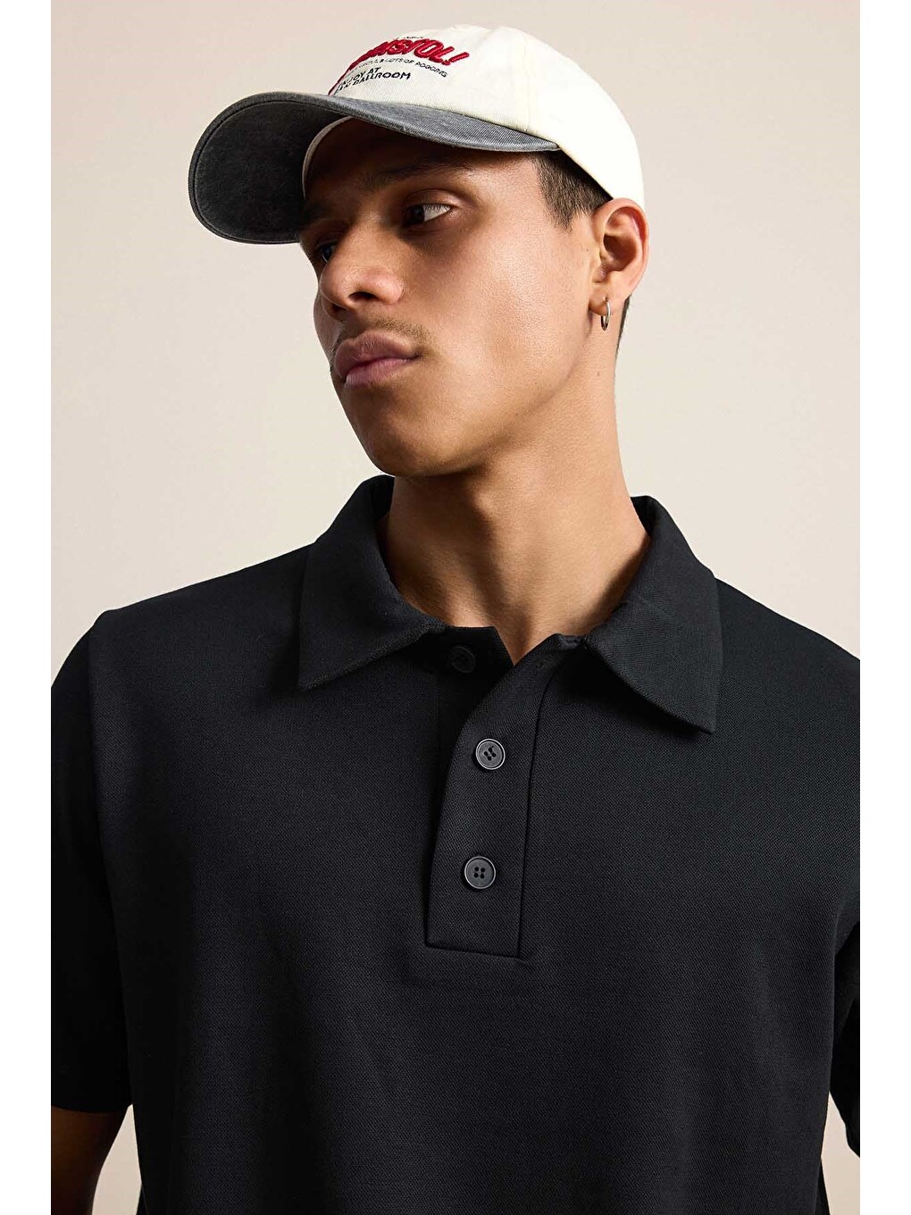 Erkek Relaxed Fit Basic Polo Yaka Tişört Siyah-3