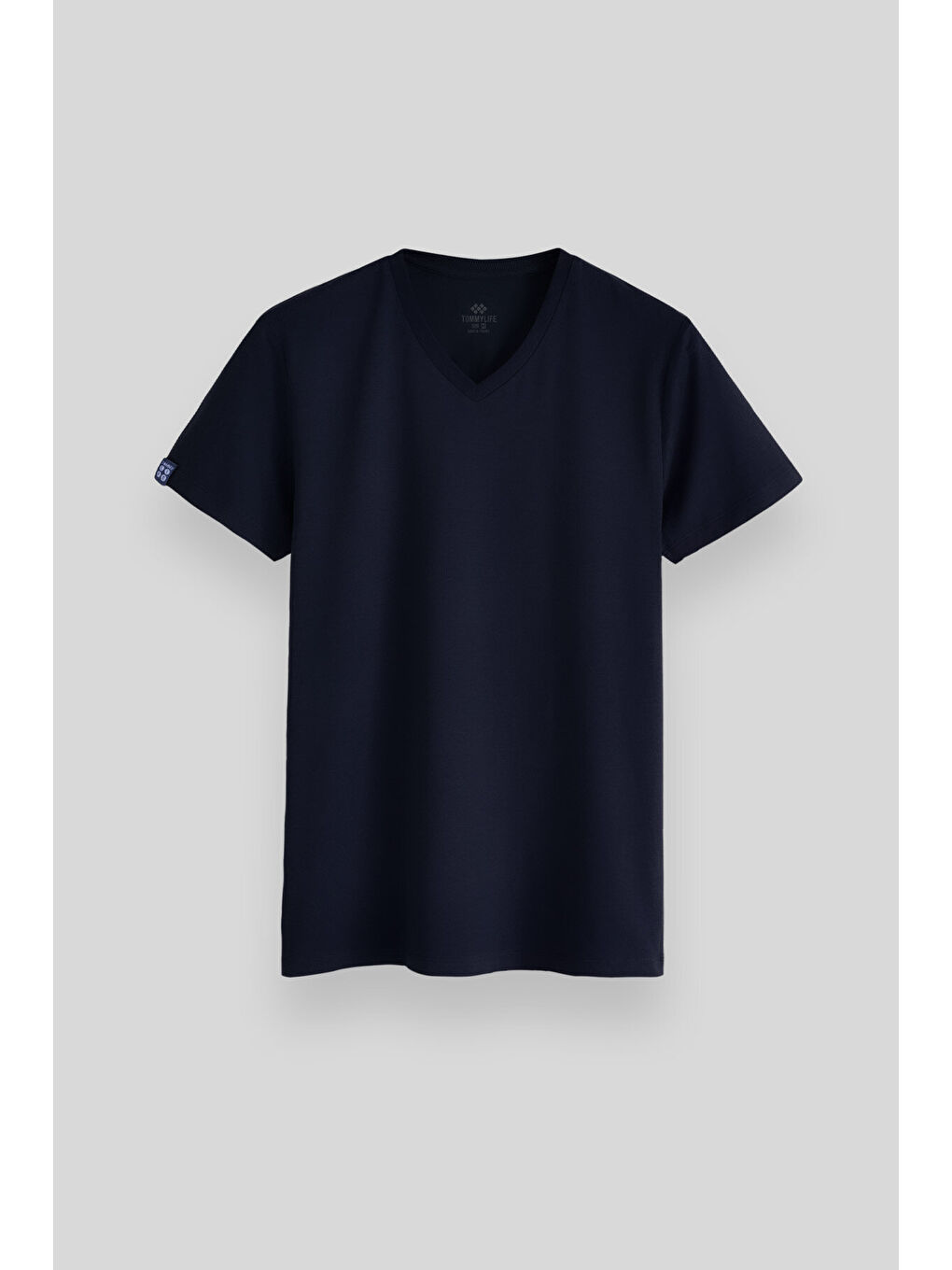 Lacivert Basic Kısa Kol Standart Kalıp V Yaka Erkek Tişört - 87912