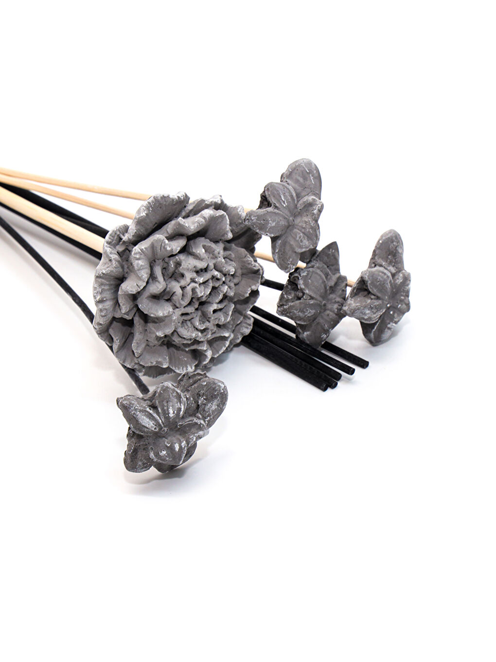 Siyah Karışık Çiçek Taşlı 10'lu Doğal Bambu Kamış Seti