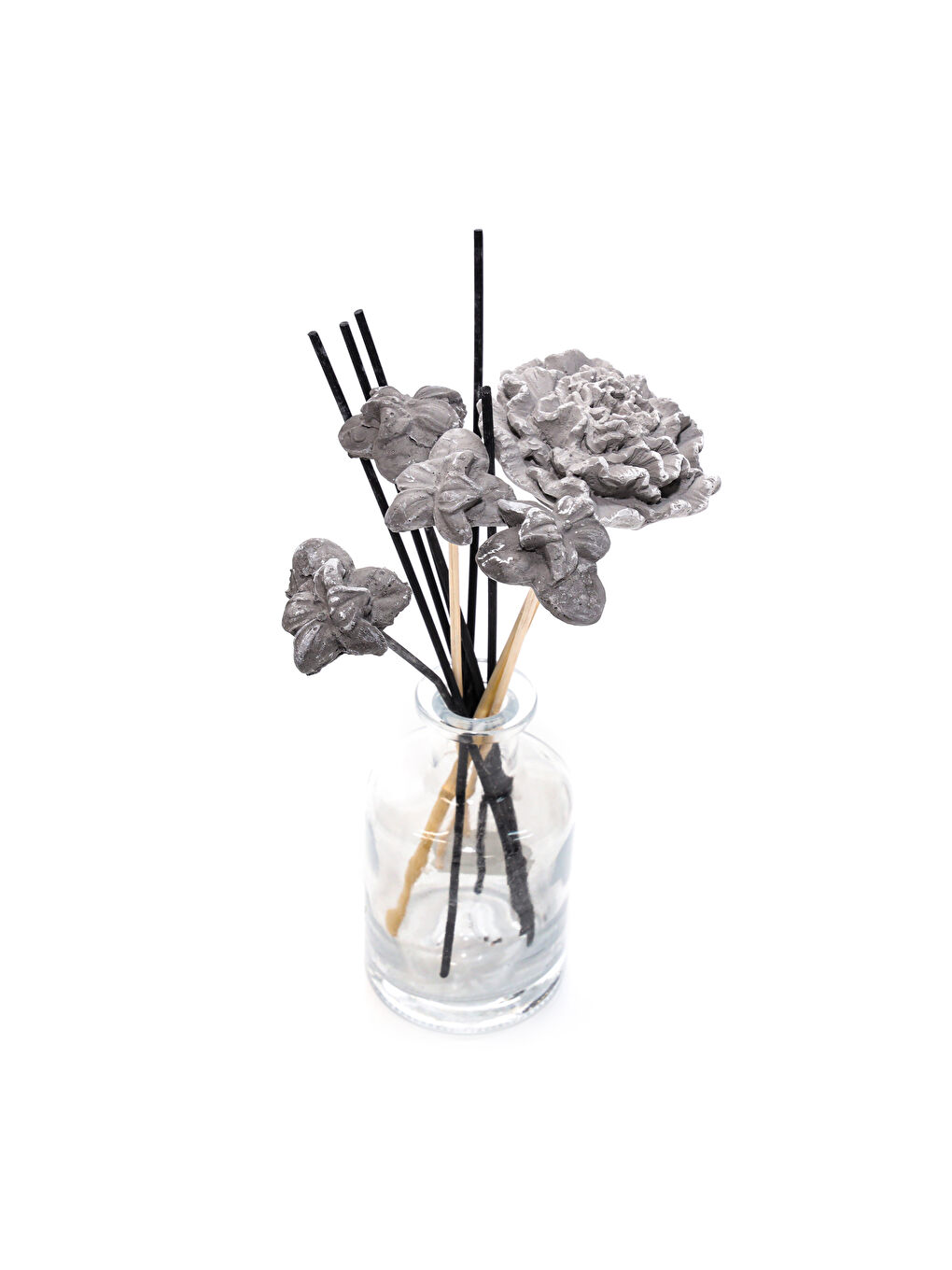 Siyah Karışık Çiçek Taşlı 10'lu Doğal Bambu Kamış Seti-1