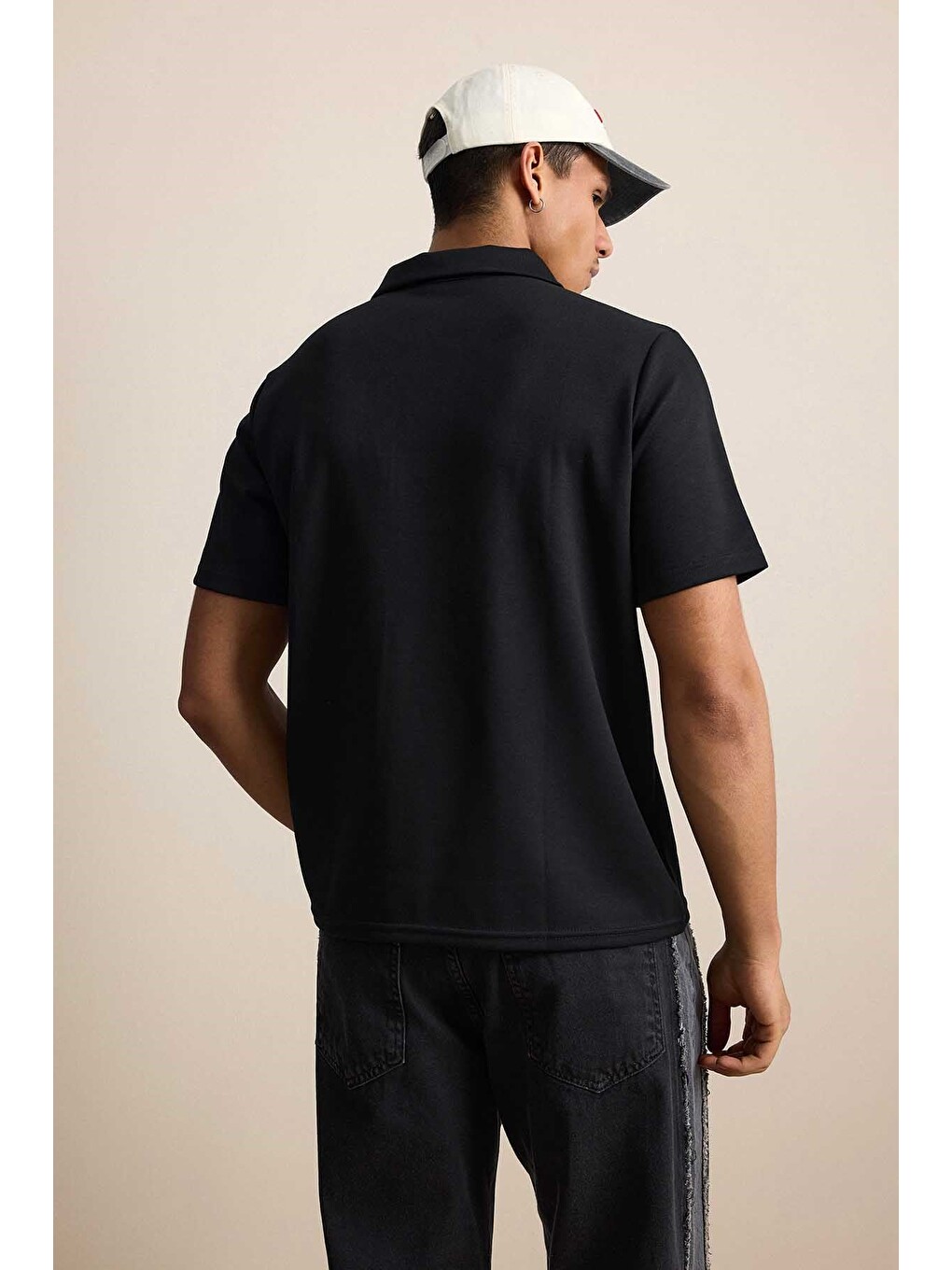 Erkek Relaxed Fit Basic Polo Yaka Tişört Siyah-6