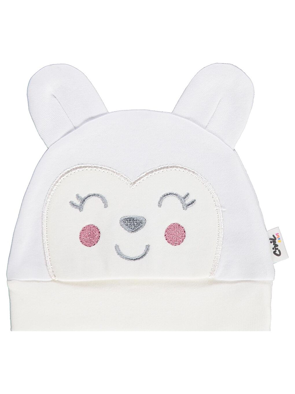 Baby Maymun Kafa Nakış Unisex Kulaklı Bere - Beyaz Standart-1