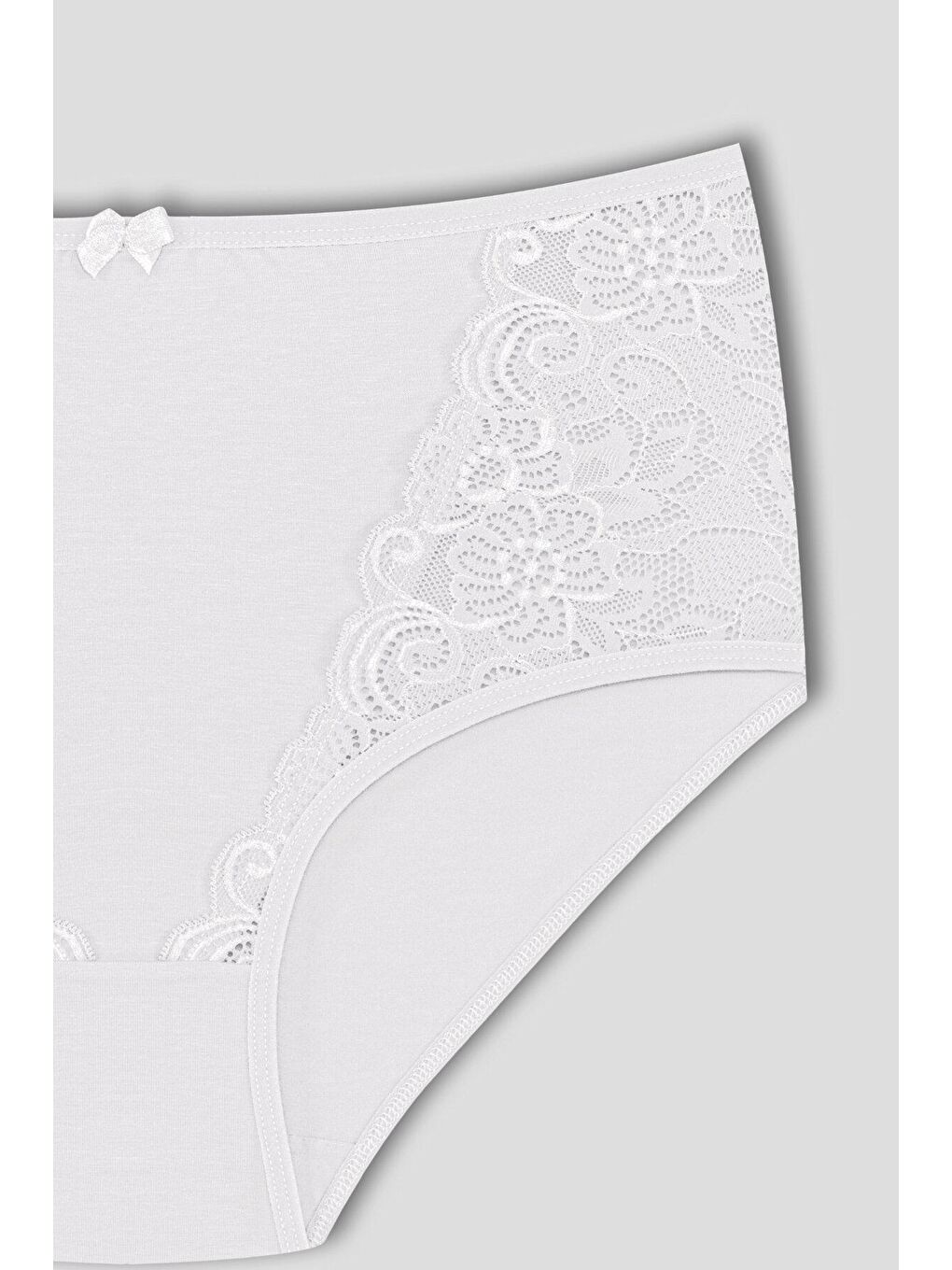 Beyaz Pamuklu Önü Dantel Detay Yüksek Bel Büyük Beden Kadın Külot-1