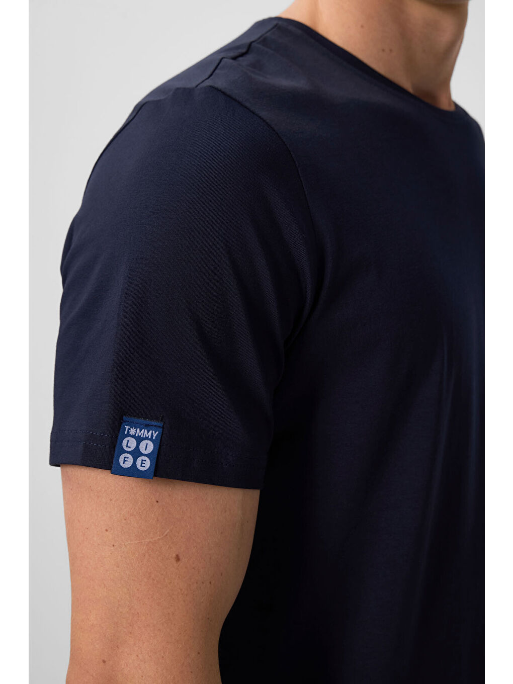 Lacivert Erkek Basic Kısa Kol Standart Kalıp Bisiklet Yaka Tişört - 87911-3