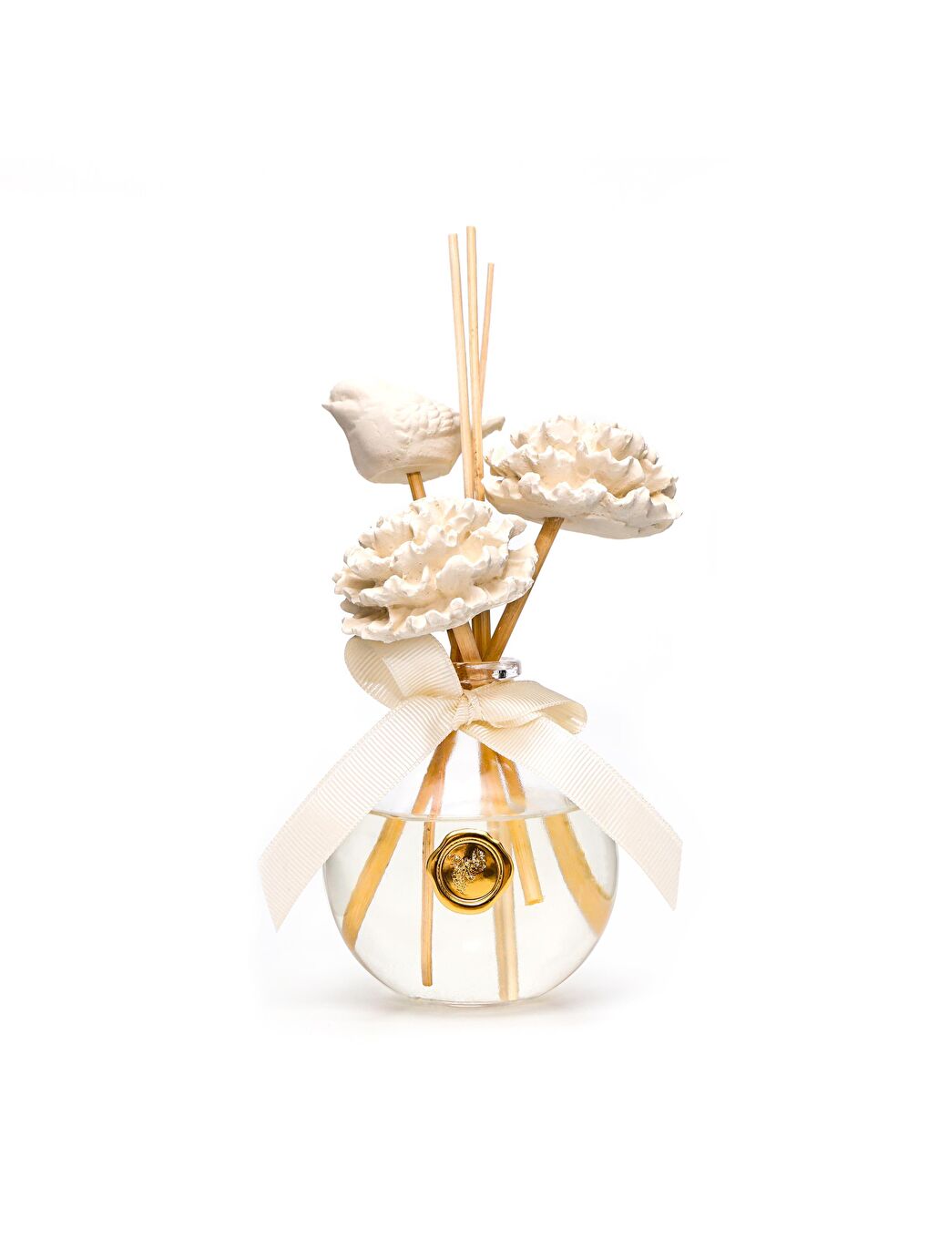 Ekru 230 ml Top Şişe Seramik Taş Çubuklu Hanımeli Oda Kokusu