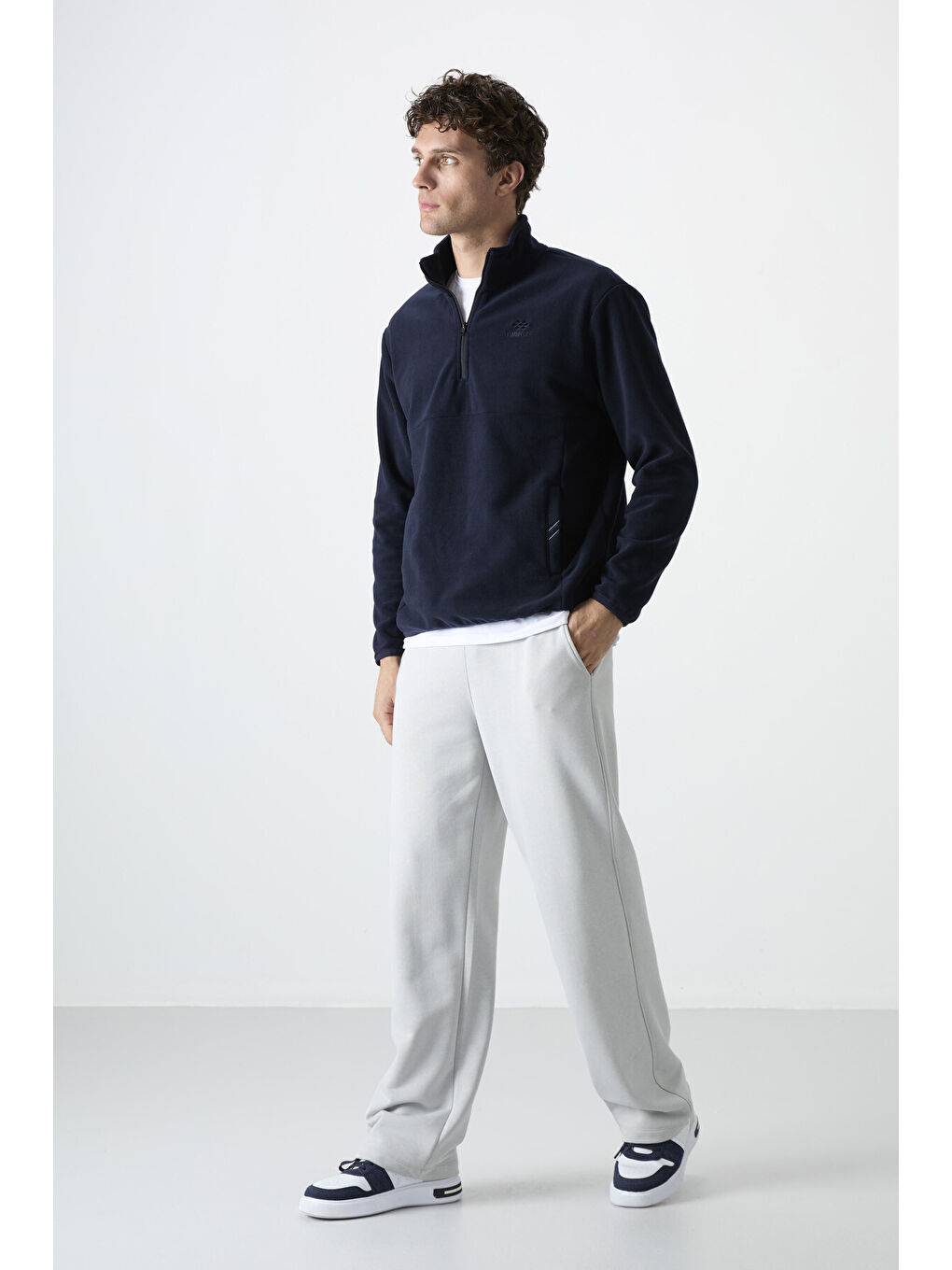 Lacivert Yarım Fermuarlı Sweatshirt Slim Fit Dik Yaka Erkek Polar - 87891-2