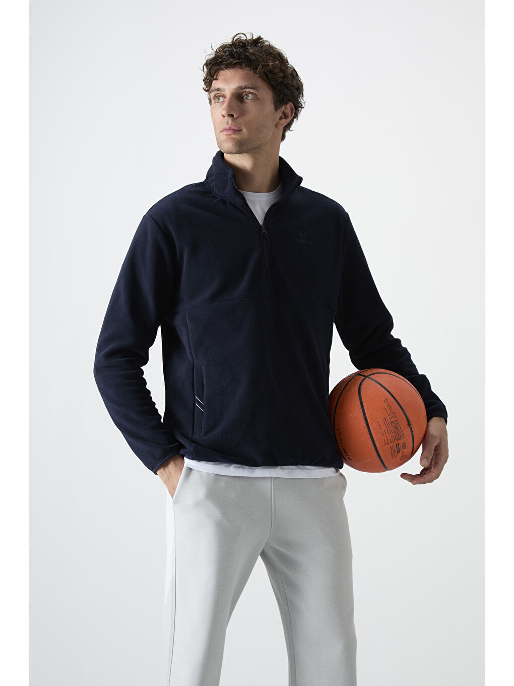 Lacivert Yarım Fermuarlı Sweatshirt Slim Fit Dik Yaka Erkek Polar - 87891-4