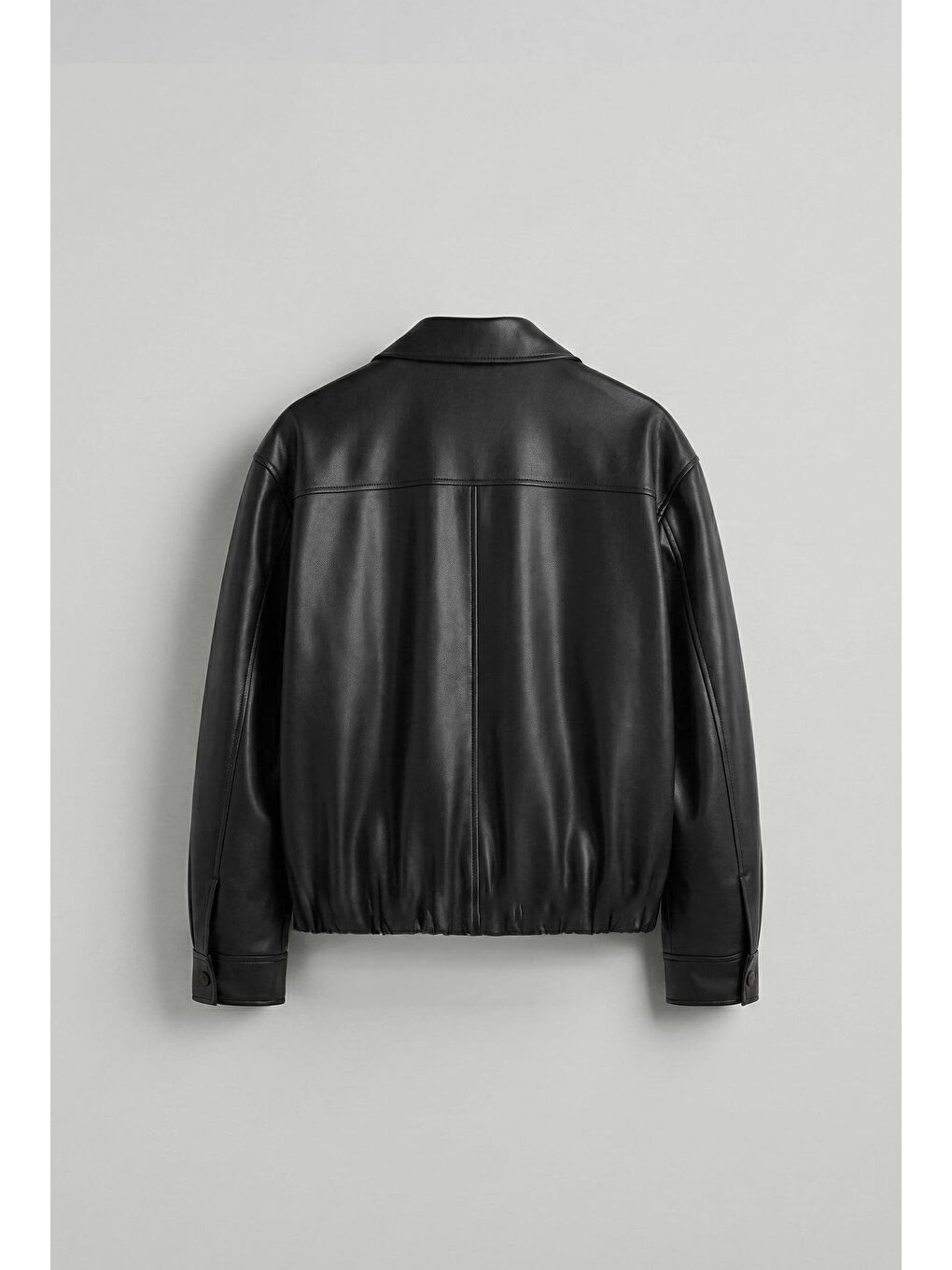 Erkek Oversize Fermuarlı Basic Deri Ceket Siyah-1