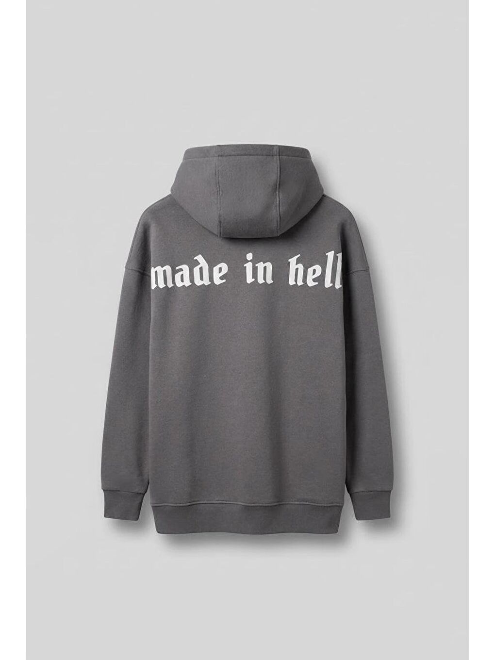 Erkek Oversize Baskılı Premium Kapüşonlu Sweatshirt Gri