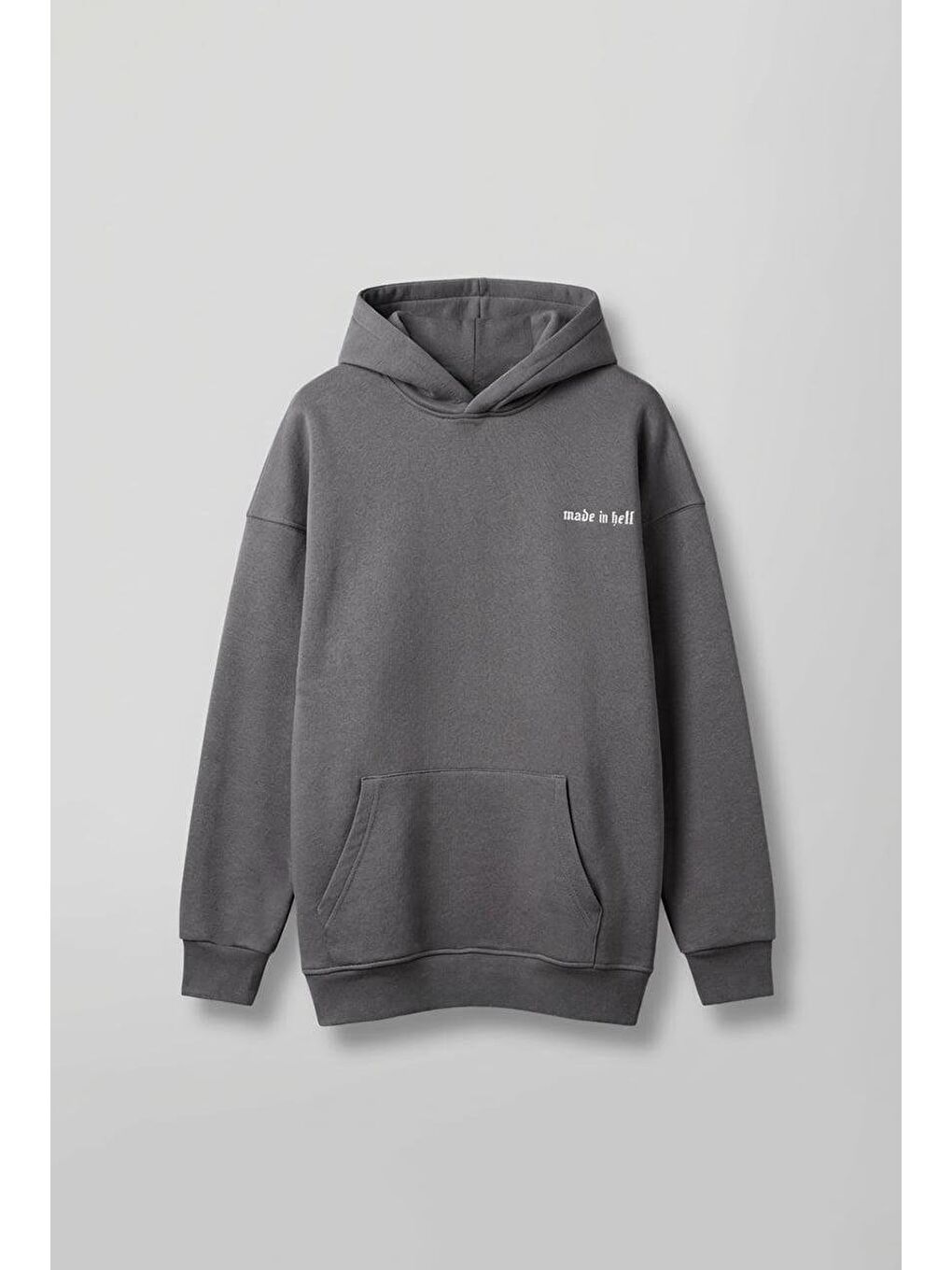 Erkek Oversize Baskılı Premium Kapüşonlu Sweatshirt Gri-1