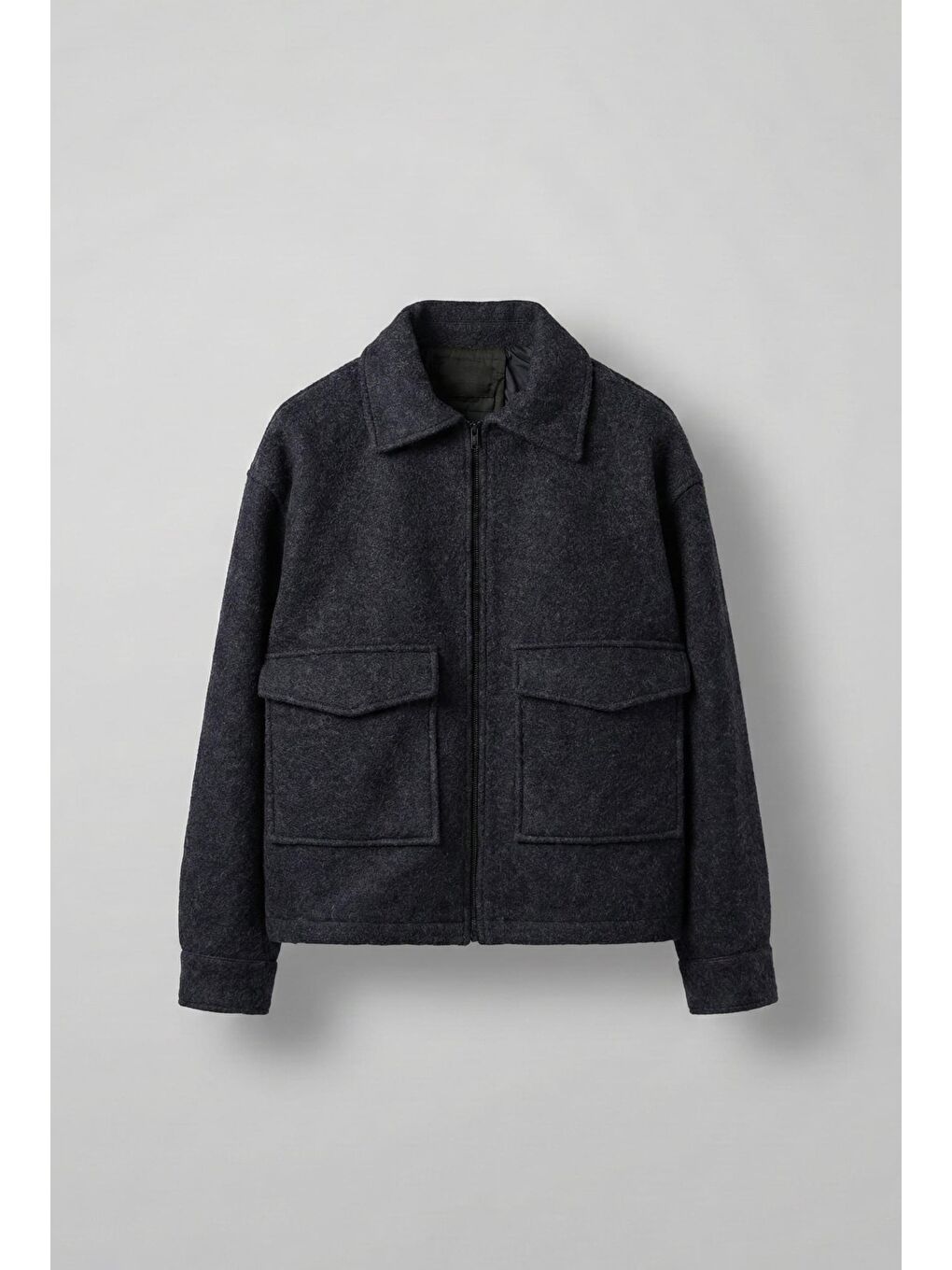 Erkek Oversize Tüylü Kaşe Ceket Lacivert