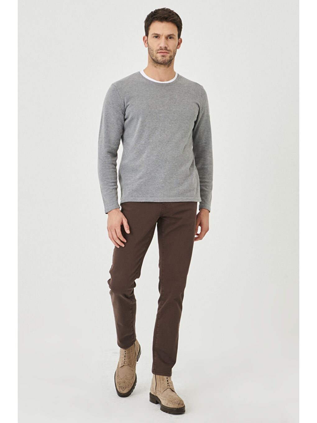 Erkek Kahverengi 360 Derece Her Yöne Esneyen Slim Fit Dar Kesim Pamuklu Rahat Pantolon