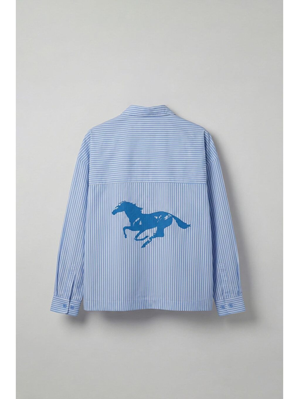 Erkek Oversize Baskılı Uzun Kollu Gömlek Mavi-1