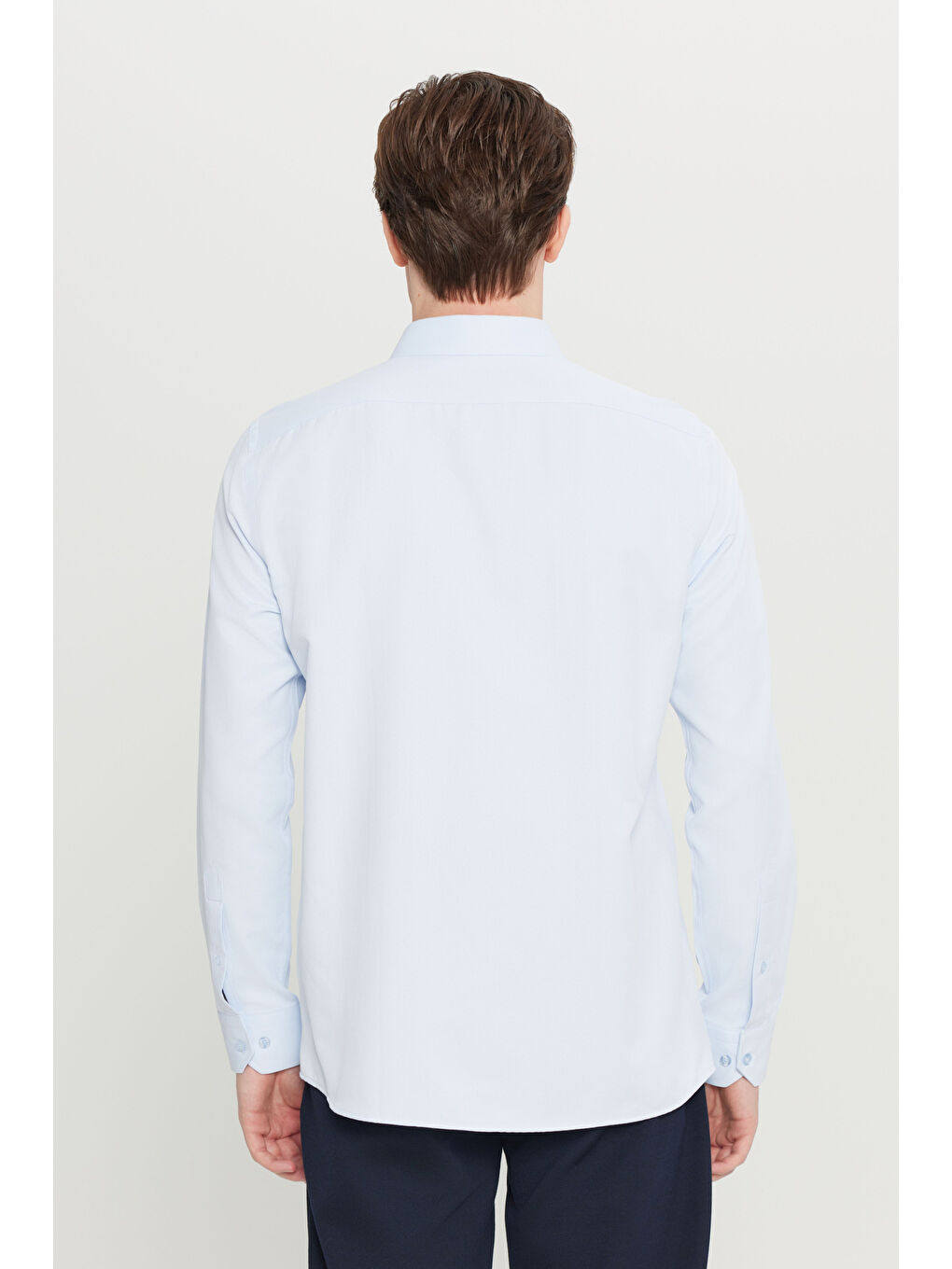 Erkek Mavi Kolay Ütülenebilir Slim Fit Dar Kesim İtalyan Yaka Armürlü Basic Gömlek-4