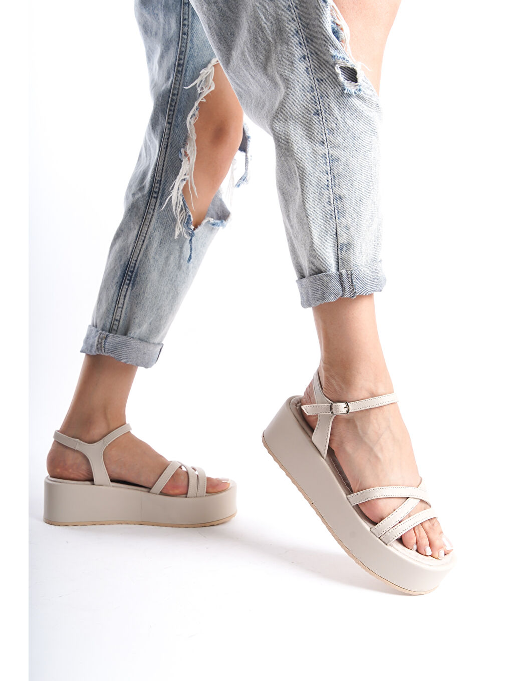 Bej D1016 Günlük Ortopedik Kadın Sandalet-3