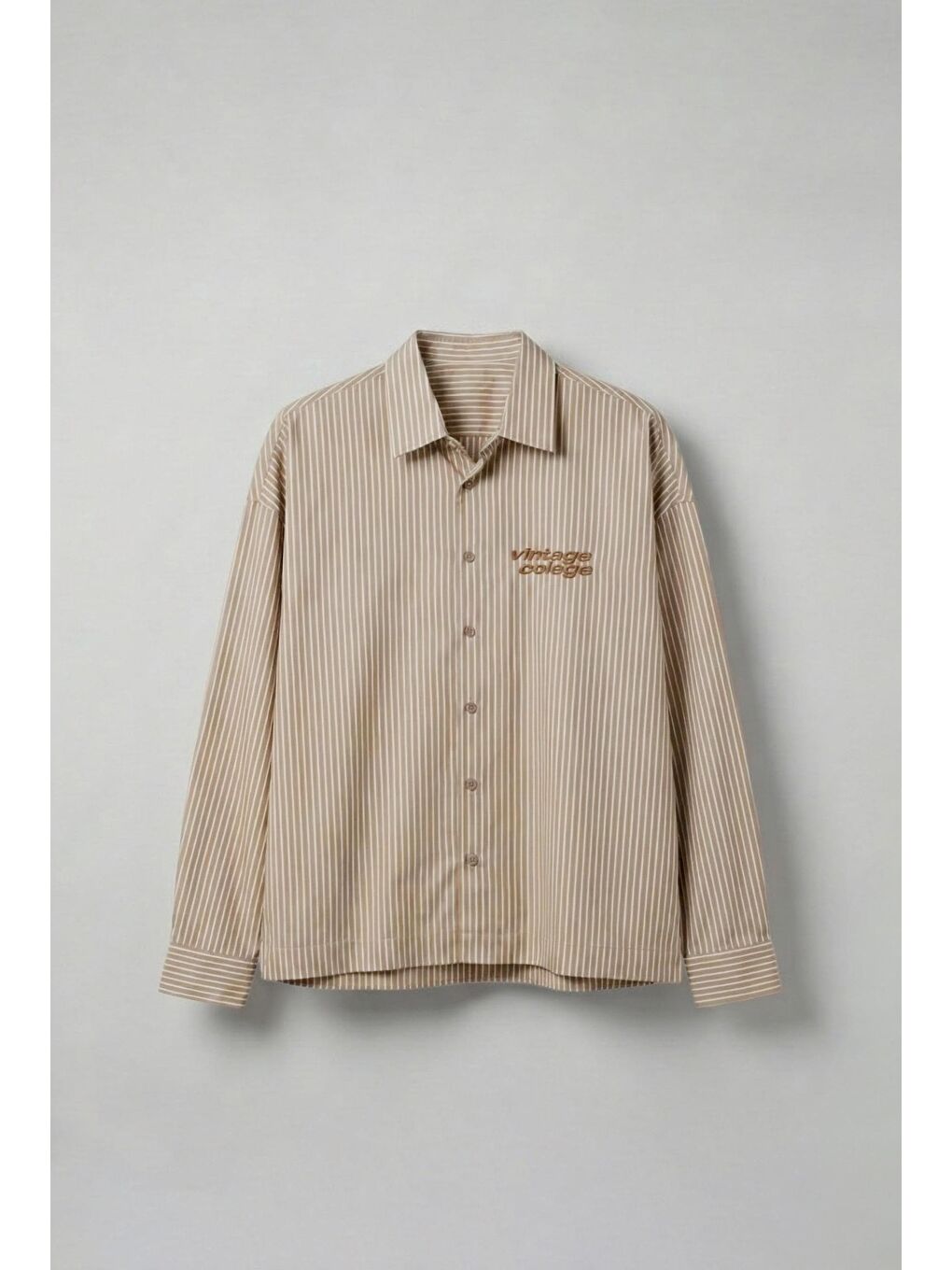 Kahverengi Erkek Oversize Baskılı Uzun Kollu Gömlek Açık Kahve