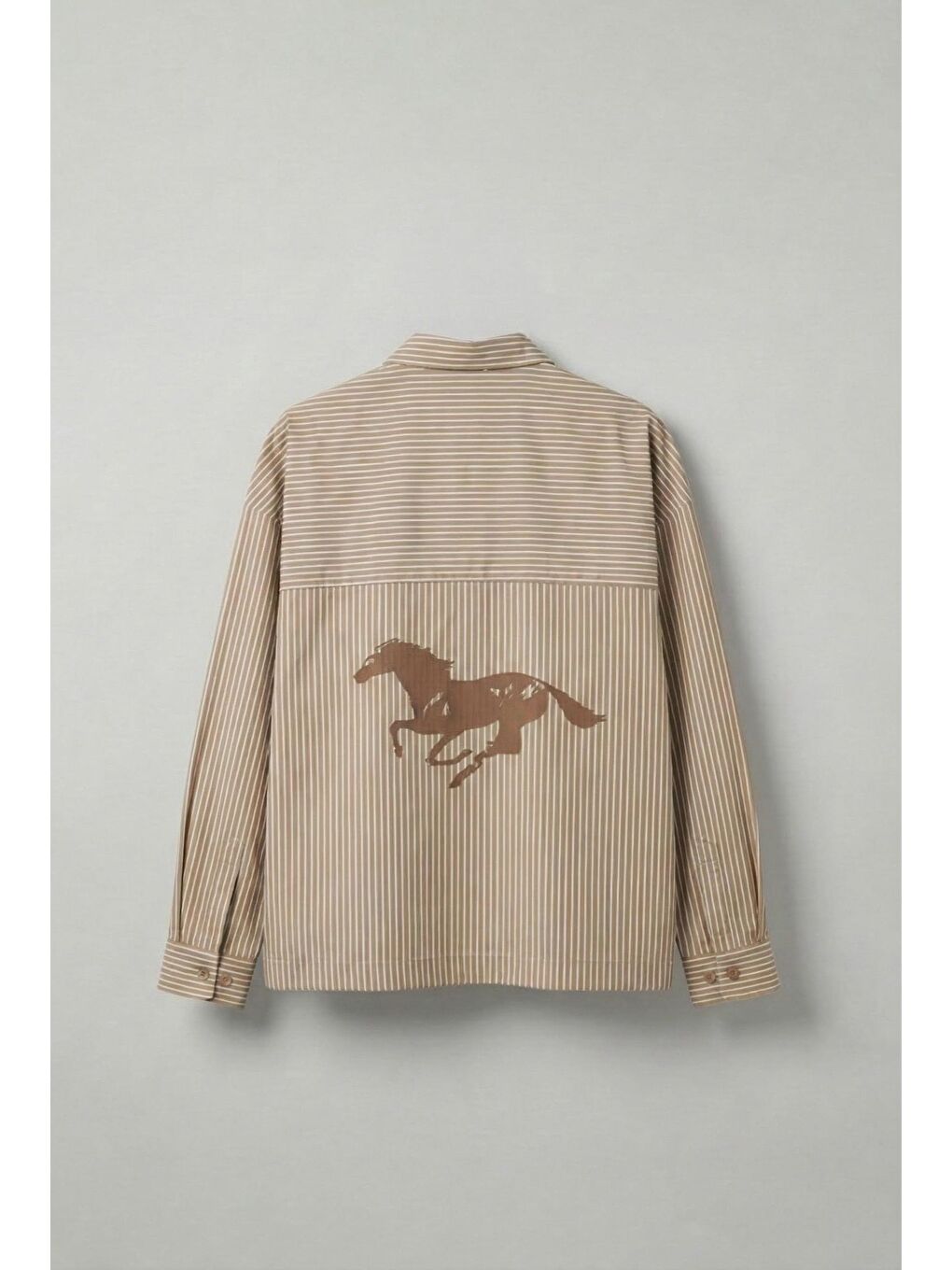 Kahverengi Erkek Oversize Baskılı Uzun Kollu Gömlek Açık Kahve-1