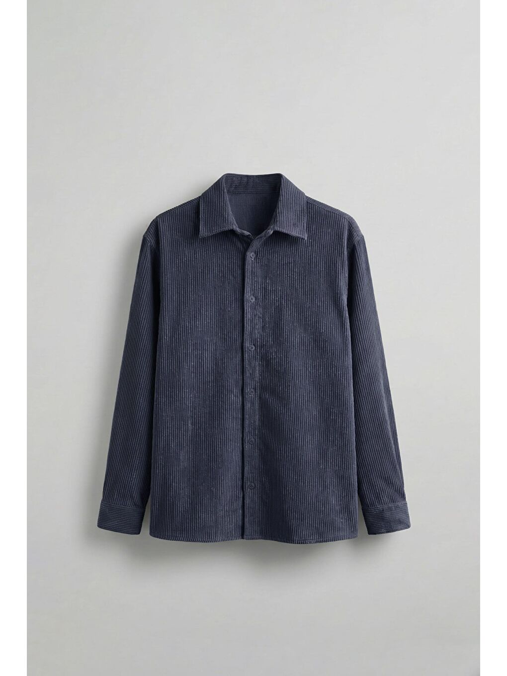 Erkek Oversize Kadife Dokulu Uzun Kollu Gömlek Lacivert