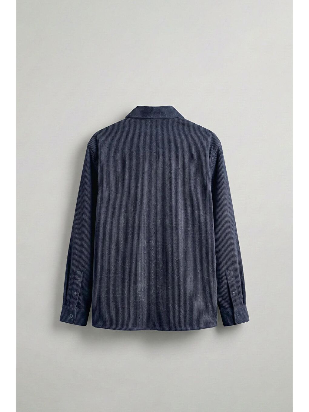 Erkek Oversize Kadife Dokulu Uzun Kollu Gömlek Lacivert-1