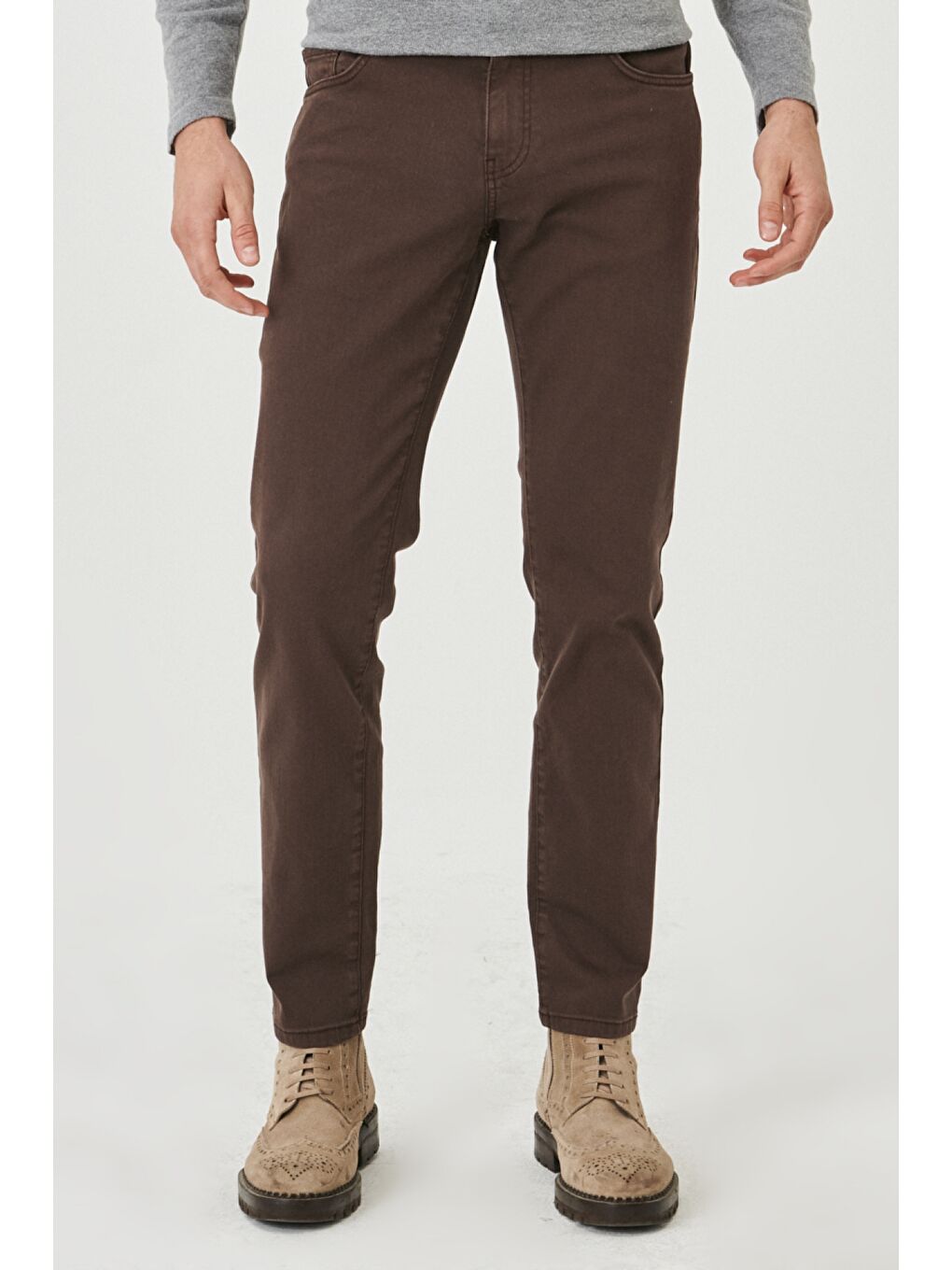 Erkek Kahverengi 360 Derece Her Yöne Esneyen Slim Fit Dar Kesim Pamuklu Rahat Pantolon-1