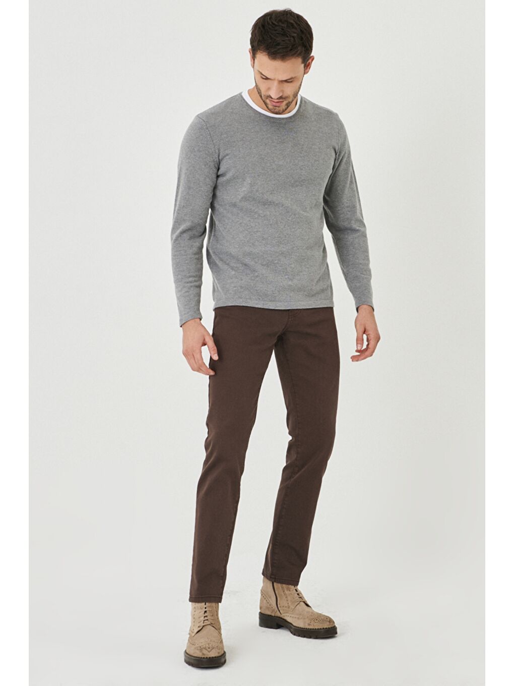 Erkek Kahverengi 360 Derece Her Yöne Esneyen Slim Fit Dar Kesim Pamuklu Rahat Pantolon-2