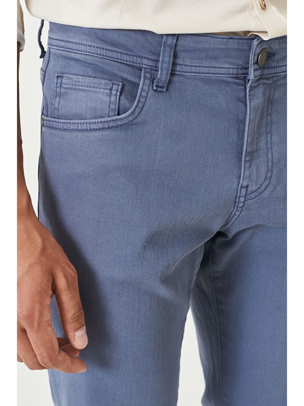 Erkek İndigo 360 Derece Her Yöne Esneyen Slim Fit Dar Kesim Pamuklu Rahat Pantolon-2
