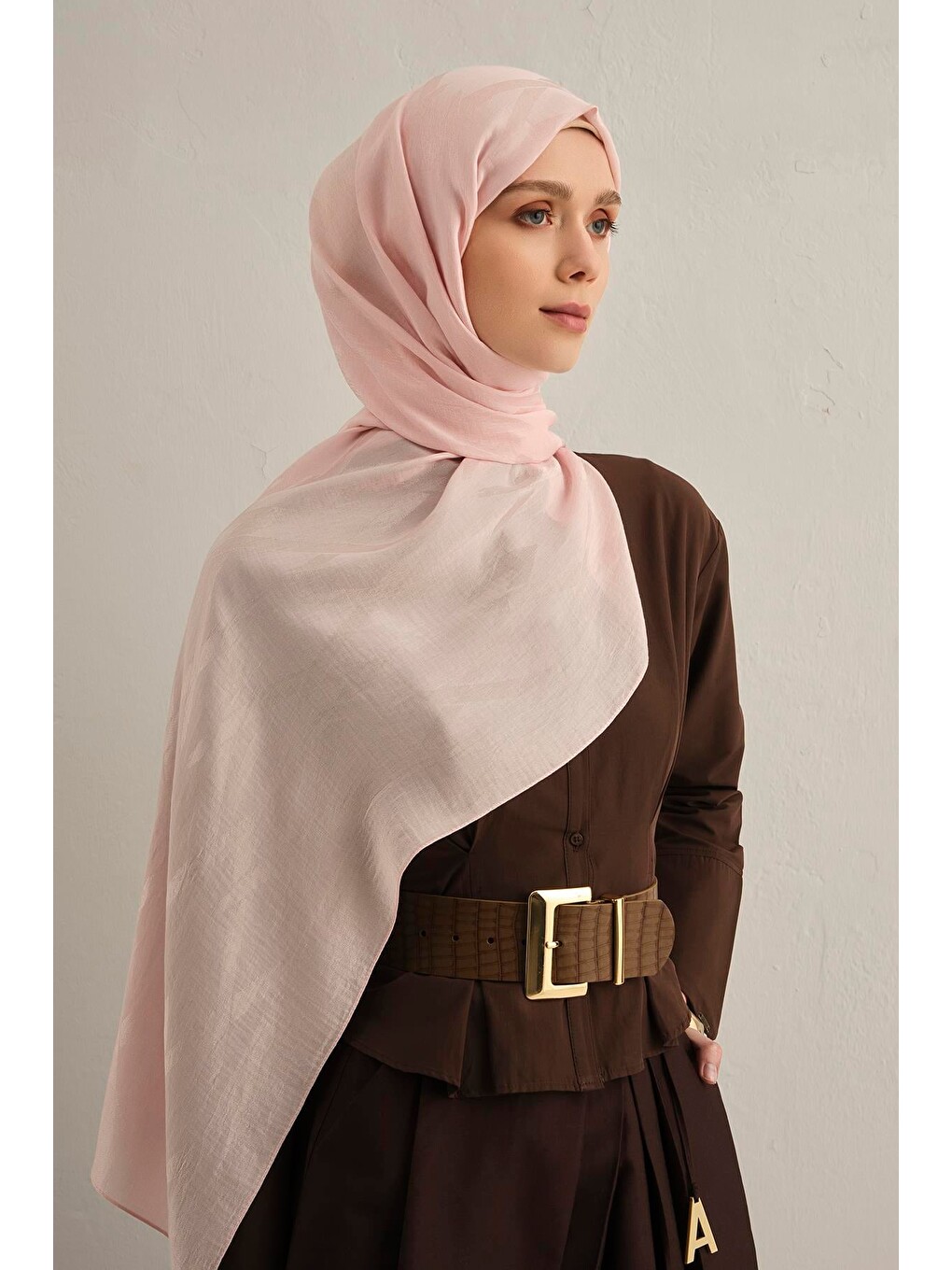 Pembe Lyocell Naia Zikzak Desen Şal 1- 39-1
