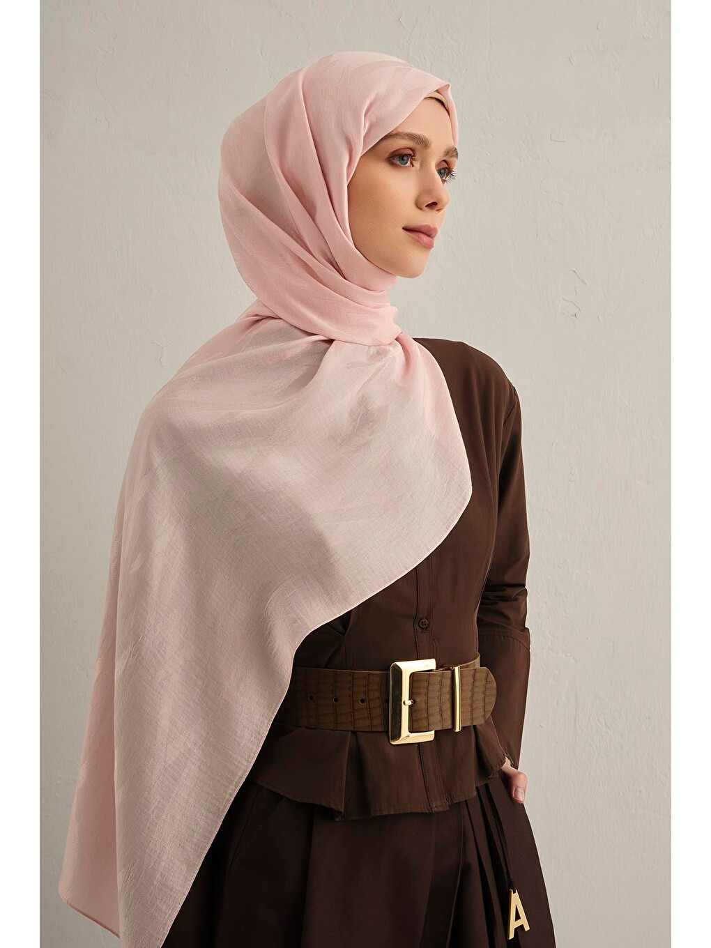 Pembe Lyocell Naia Zikzak Desen Şal 1- 39-2