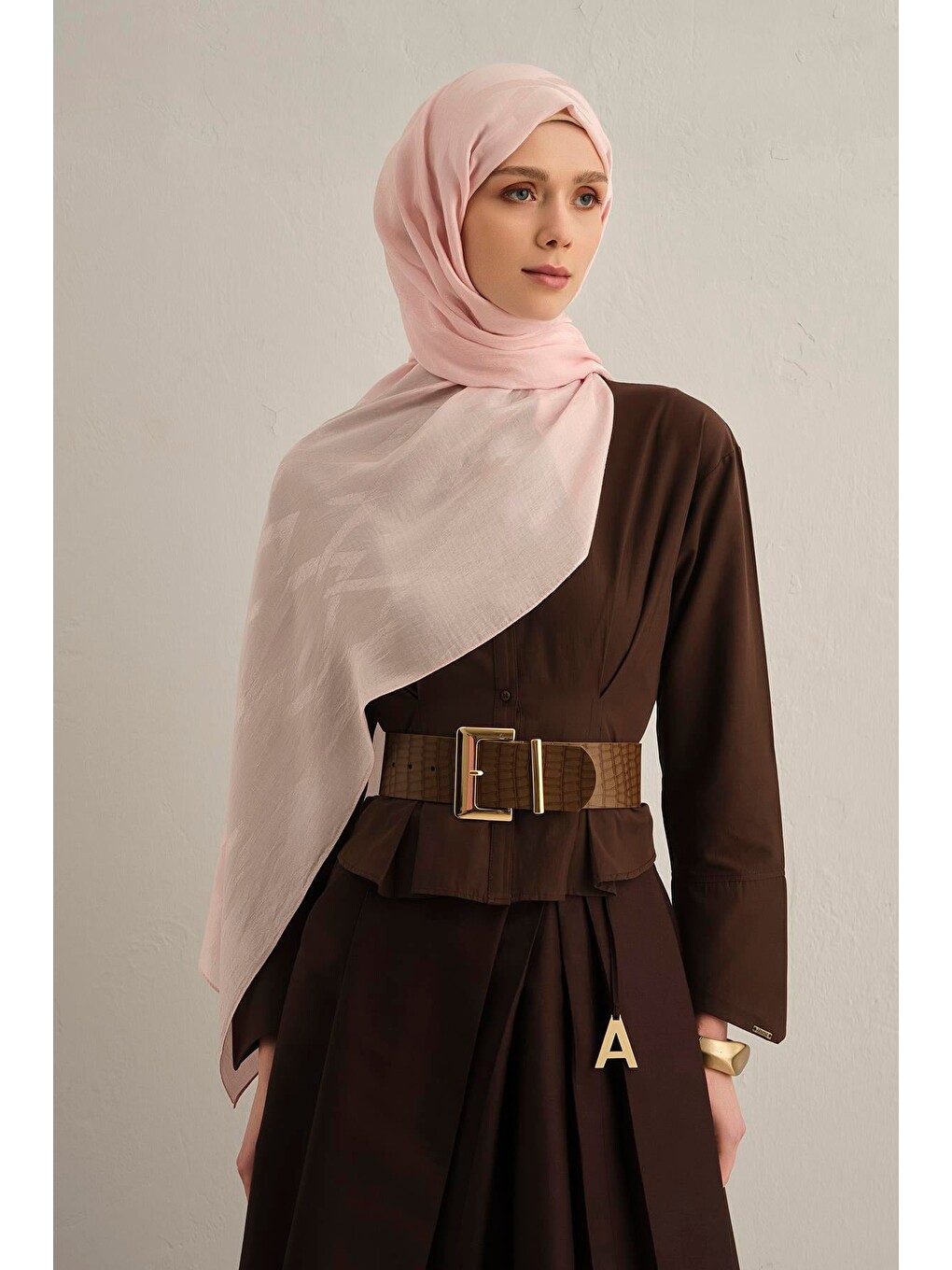 Pembe Lyocell Naia Zikzak Desen Şal 1- 39-3